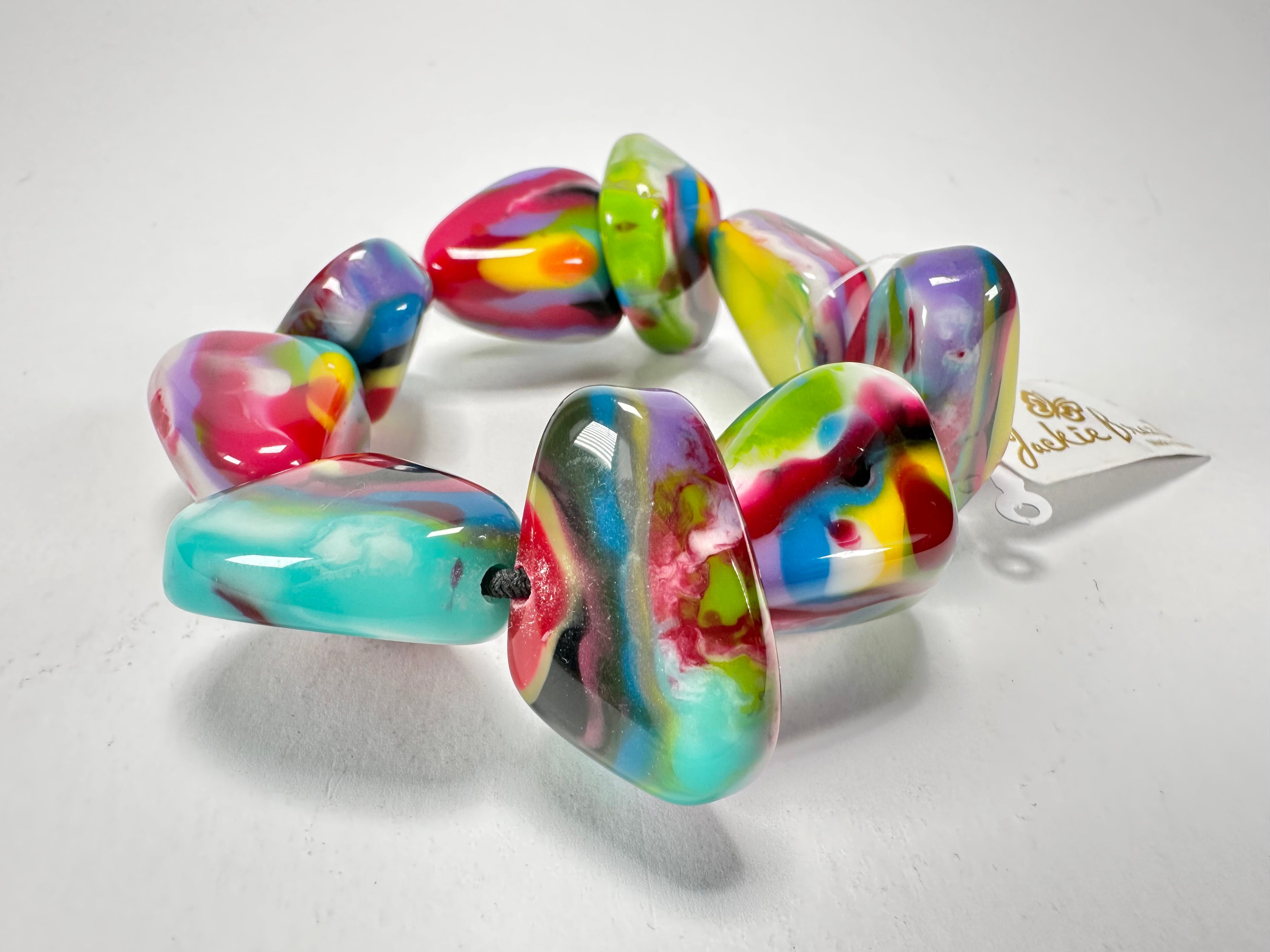 Jackie Brazil "Diamonds" Kandinsky Flintstone Bone Bracelet ( B0211 )