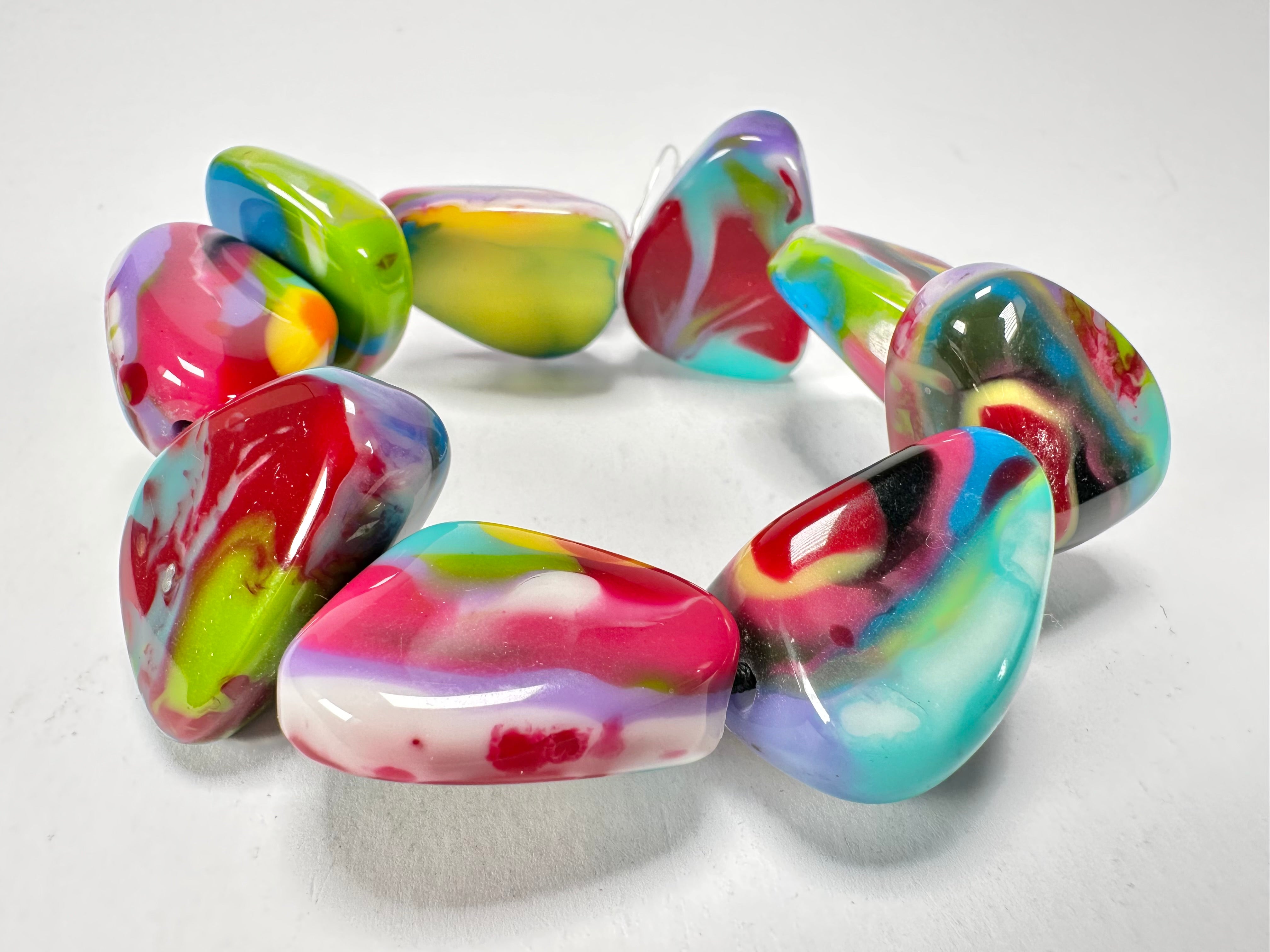 Jackie Brazil "Diamonds" Kandinsky Flintstone Bone Bracelet ( B0211 )