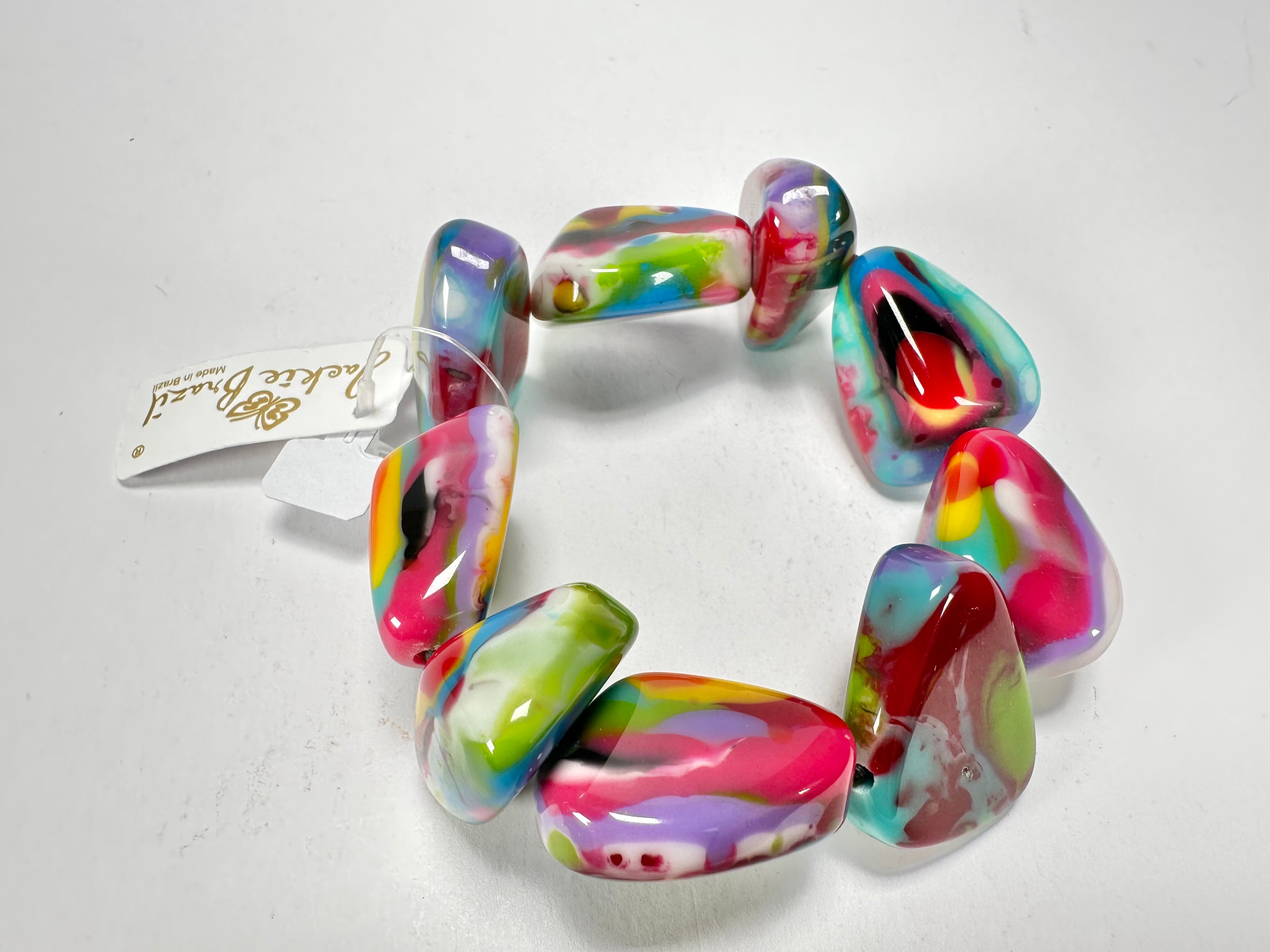 Jackie Brazil "Diamonds" Kandinsky Flintstone Bone Bracelet ( B0211 )