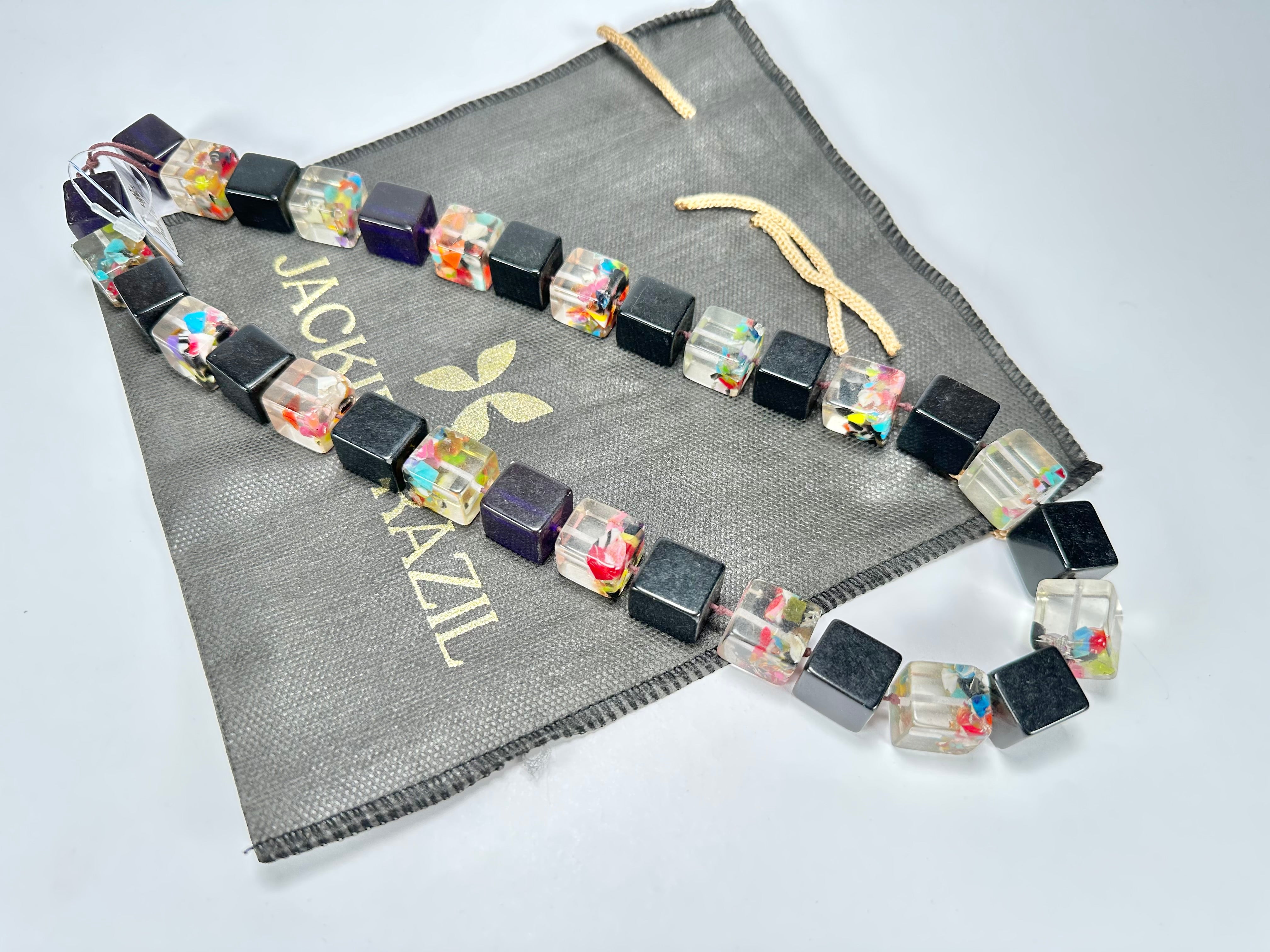 Jackie Brazil "POP" Black & Cascade Liquorice Small Cubes 65cm Necklace ( N0046 )
