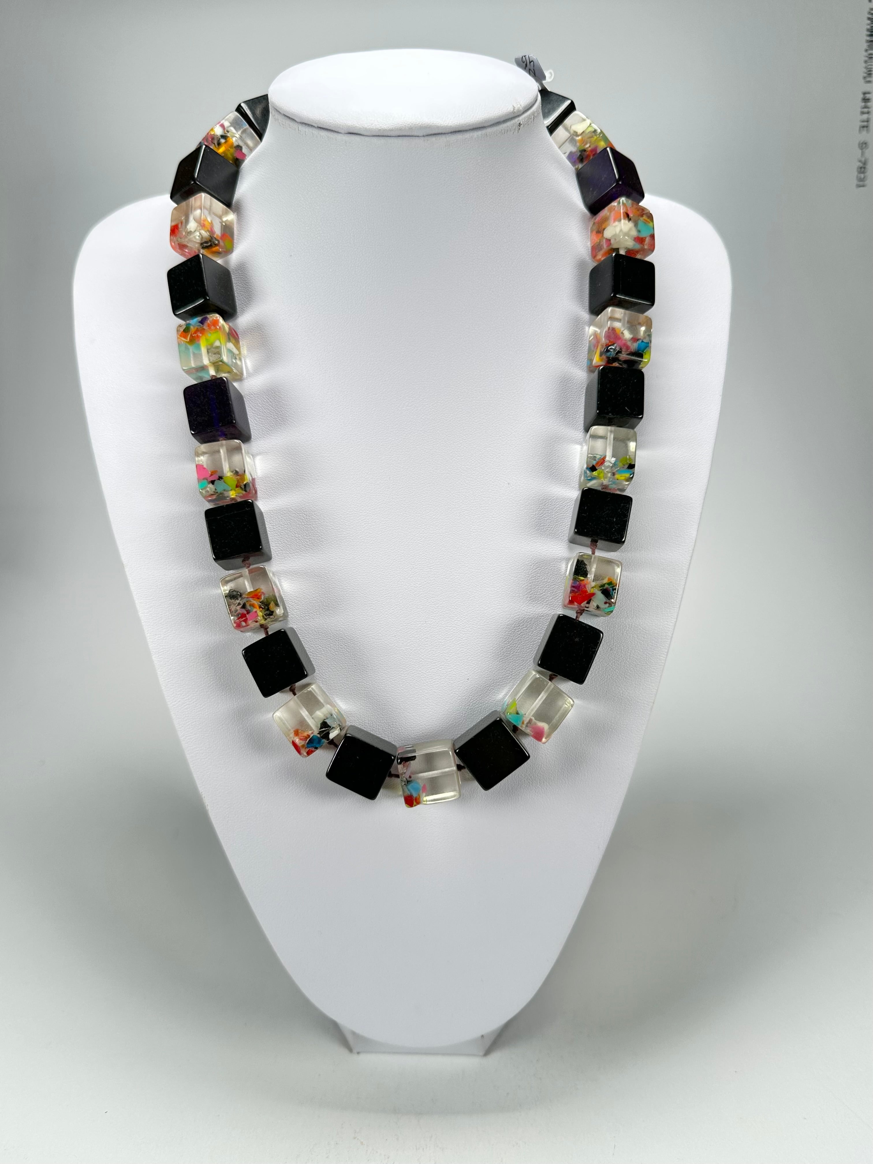 Jackie Brazil "POP" Black & Cascade Liquorice Small Cubes 65cm Necklace ( N0046 )