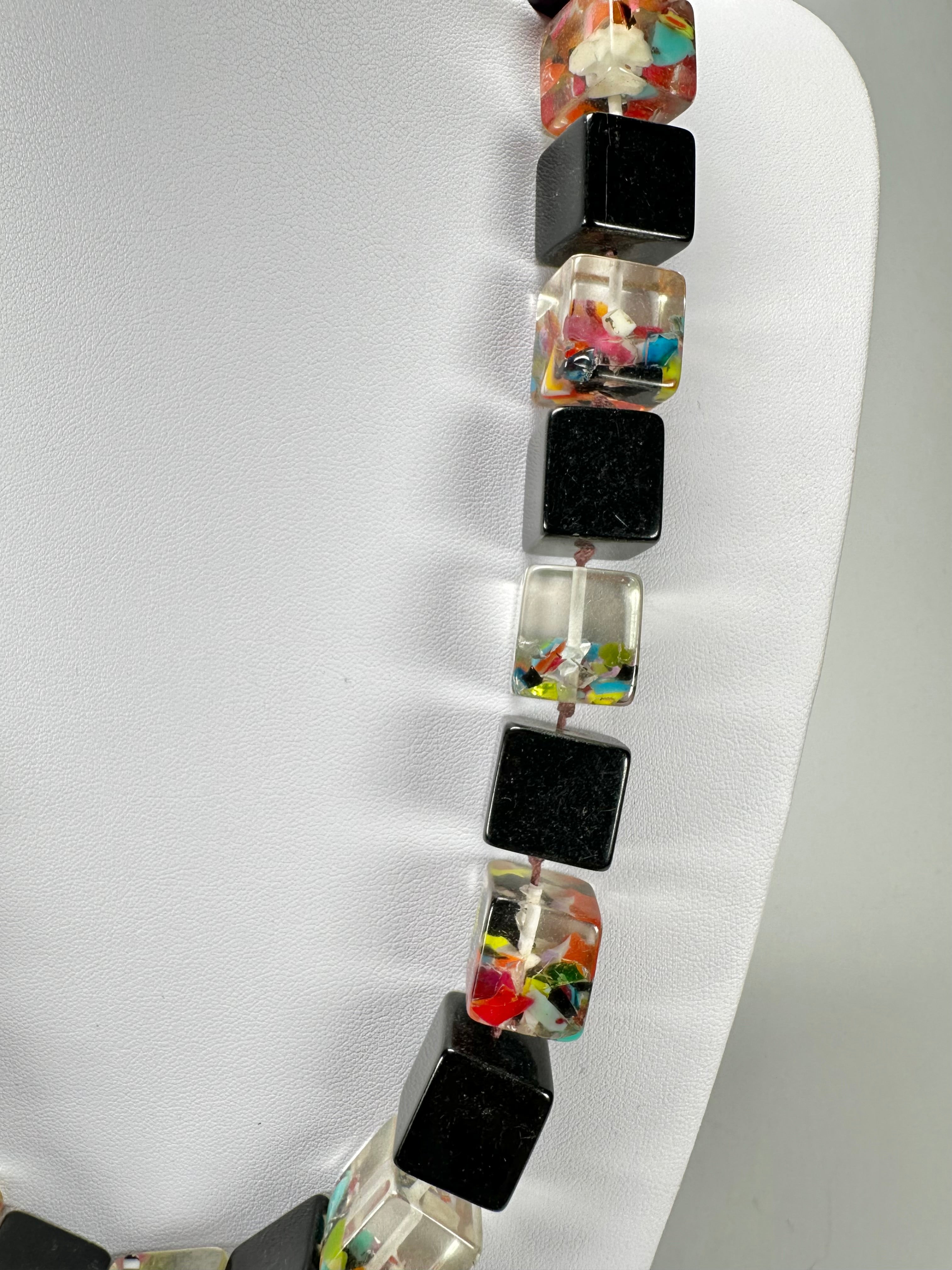 Jackie Brazil "POP" Black & Cascade Liquorice Small Cubes 65cm Necklace ( N0046 )