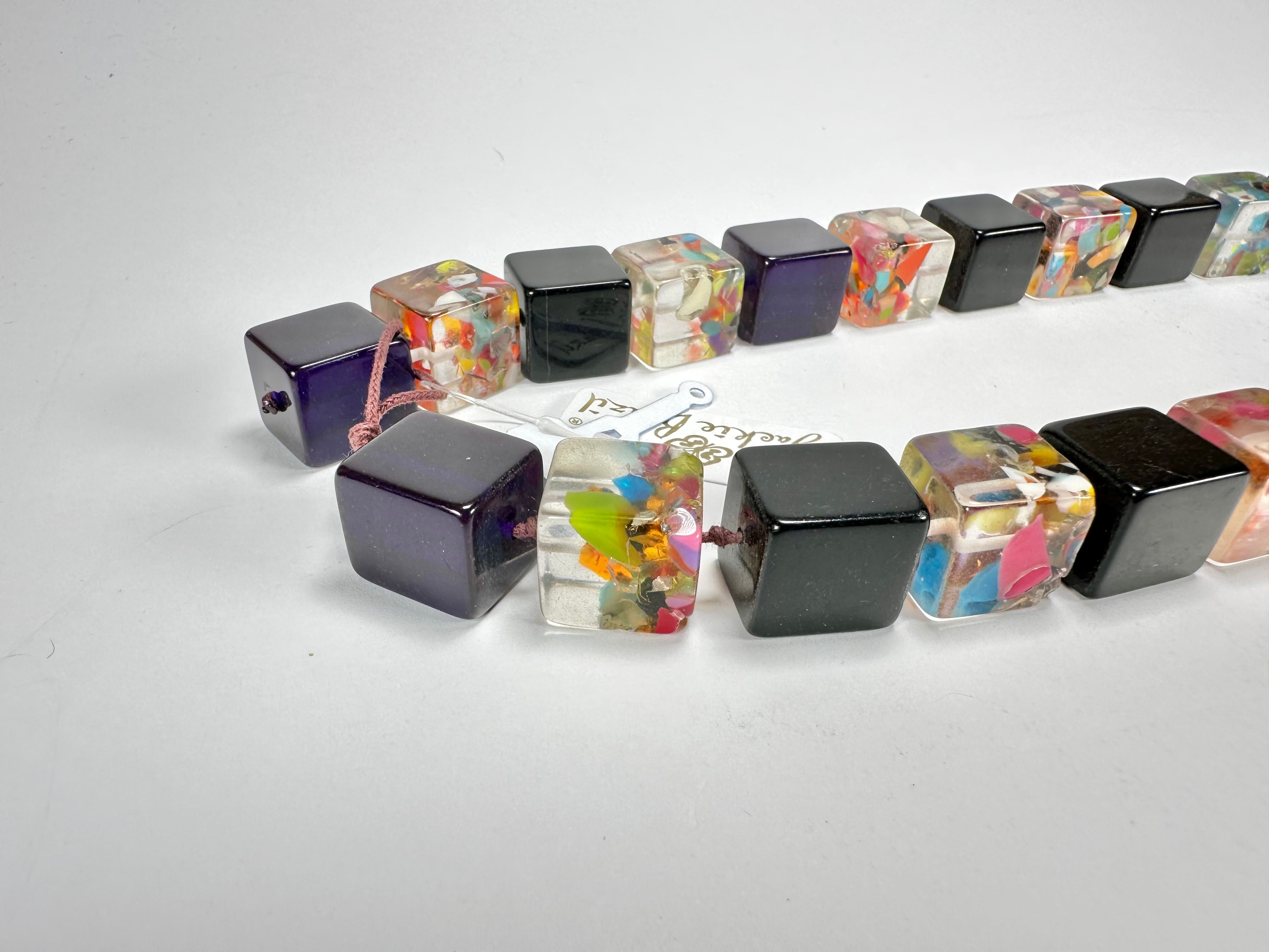 Jackie Brazil "POP" Black & Cascade Liquorice Small Cubes 65cm Necklace ( N0046 )