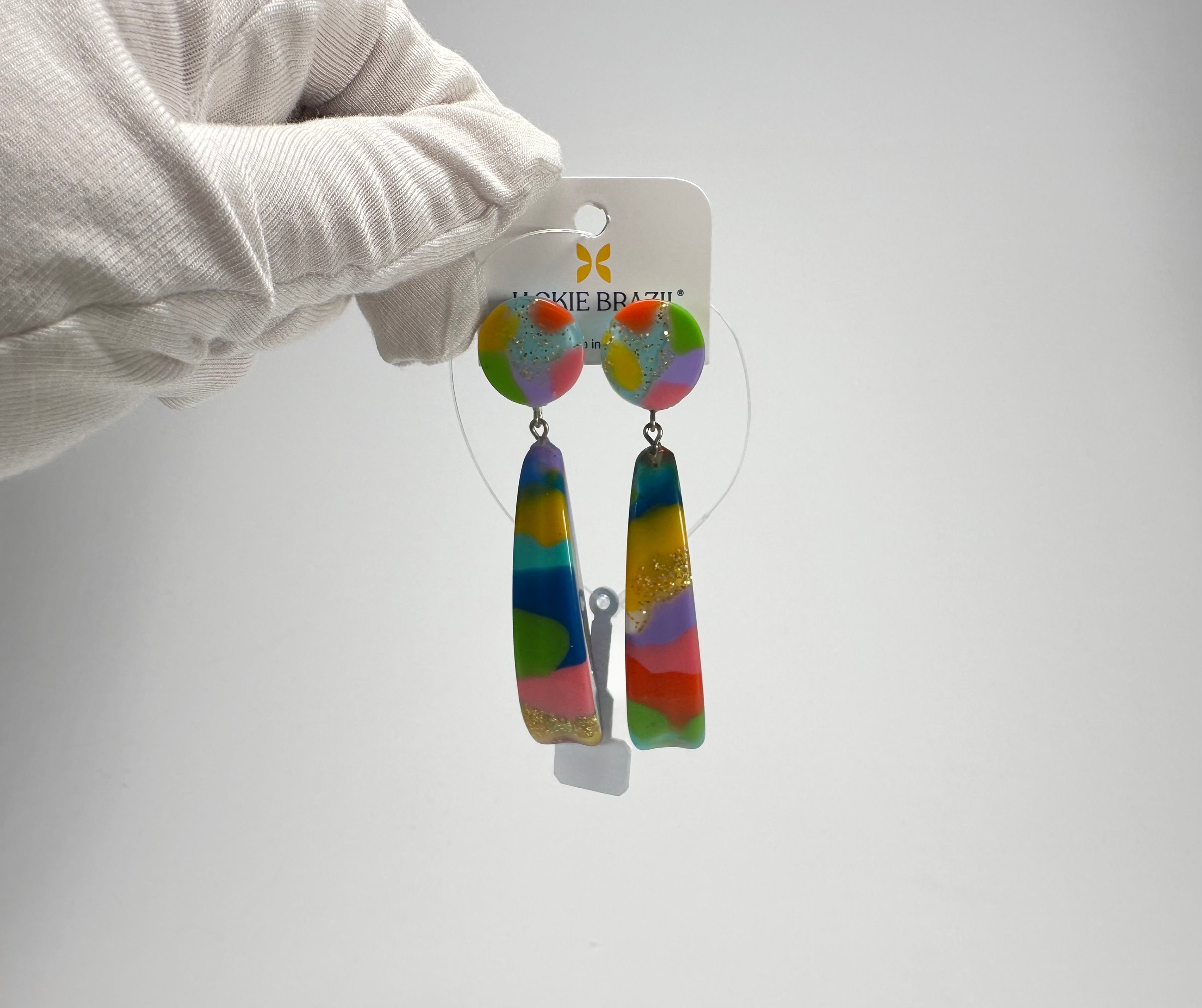 Jackie Brazil "Mel" Kandinsky Stud & Leaf On Pin Resin Earrings ( E4500 )