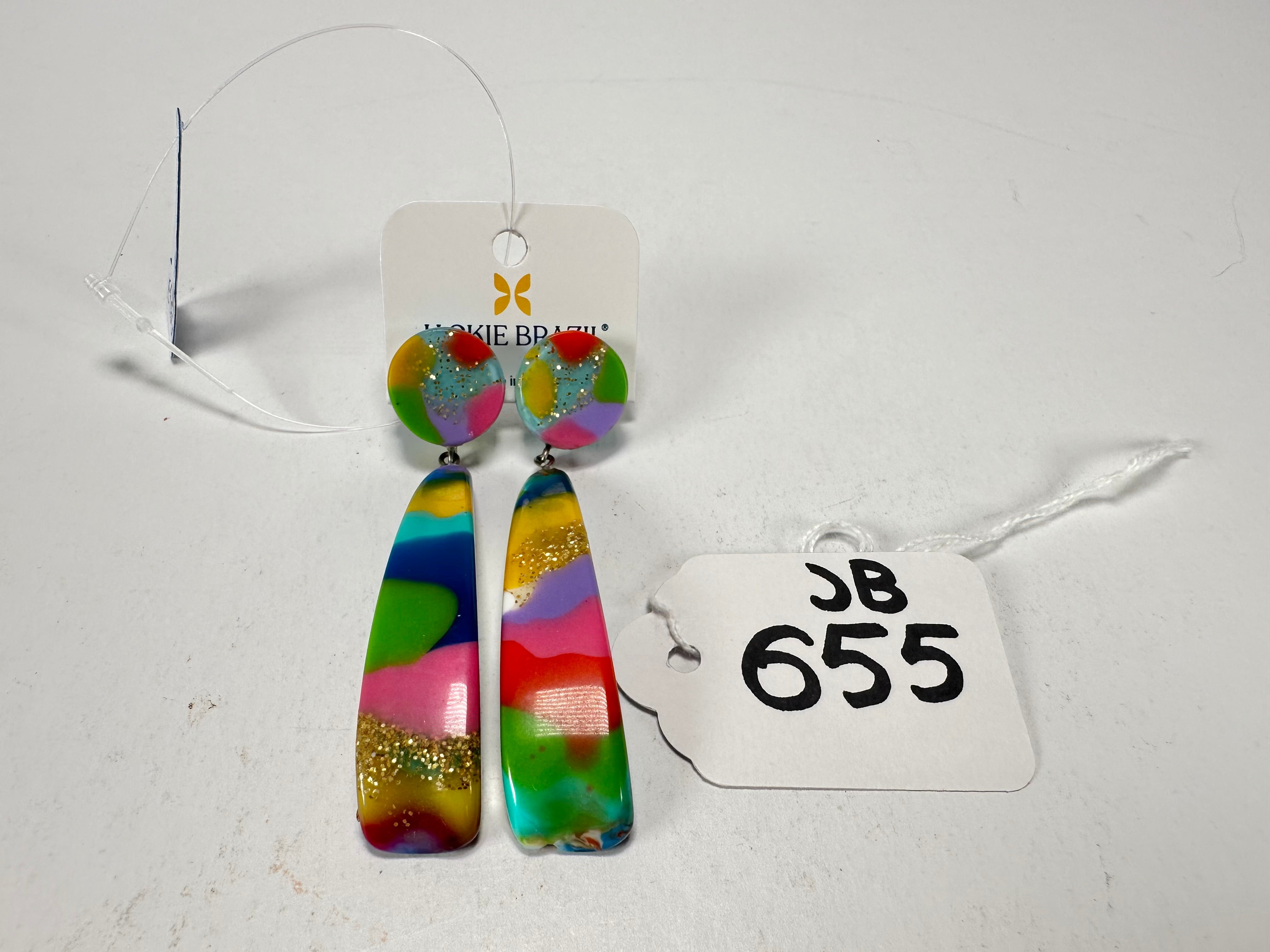 Jackie Brazil "Mel" Kandinsky Stud & Leaf On Pin Resin Earrings ( E4500 )