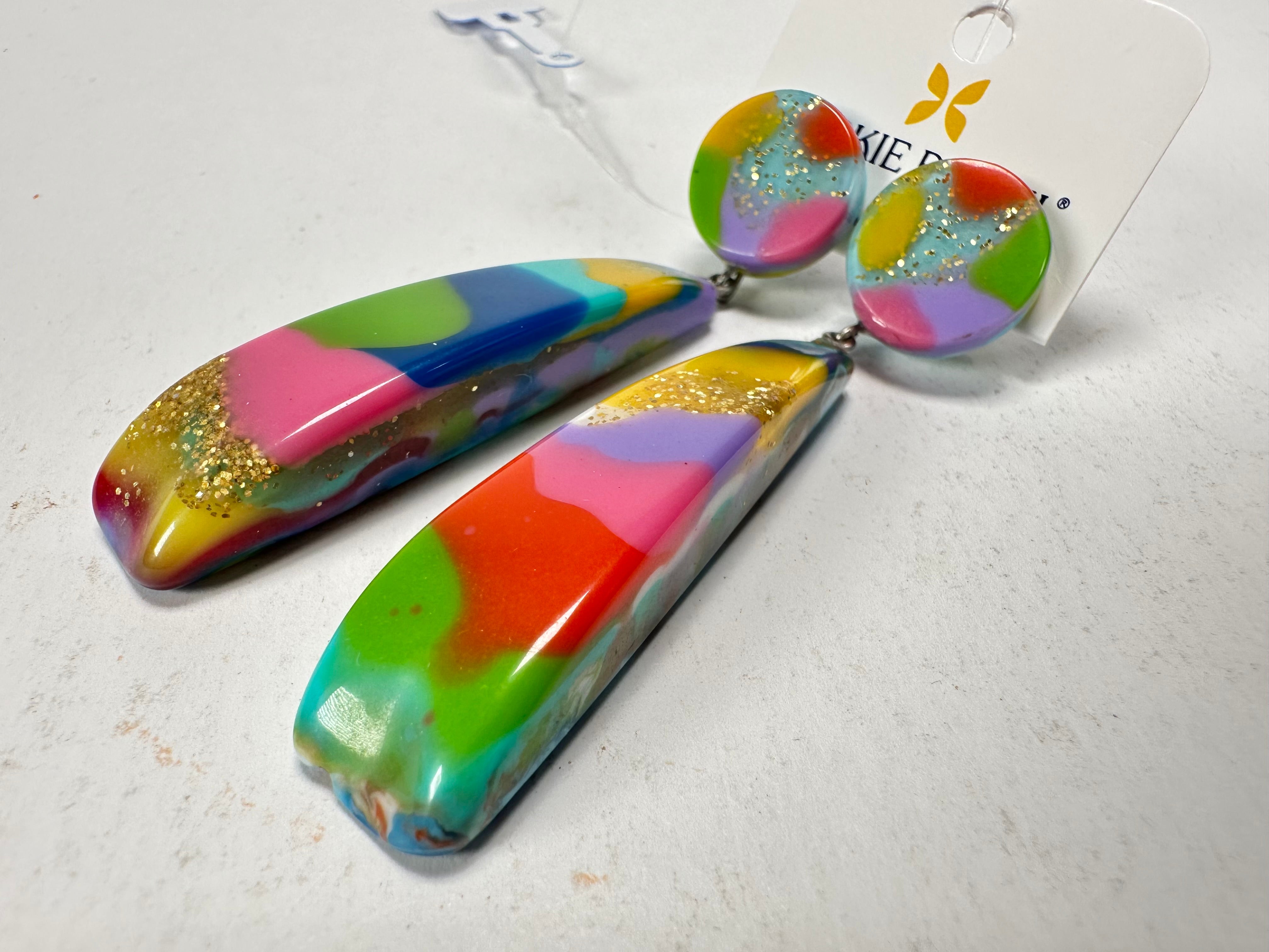 Jackie Brazil "Mel" Kandinsky Stud & Leaf On Pin Resin Earrings ( E4500 )