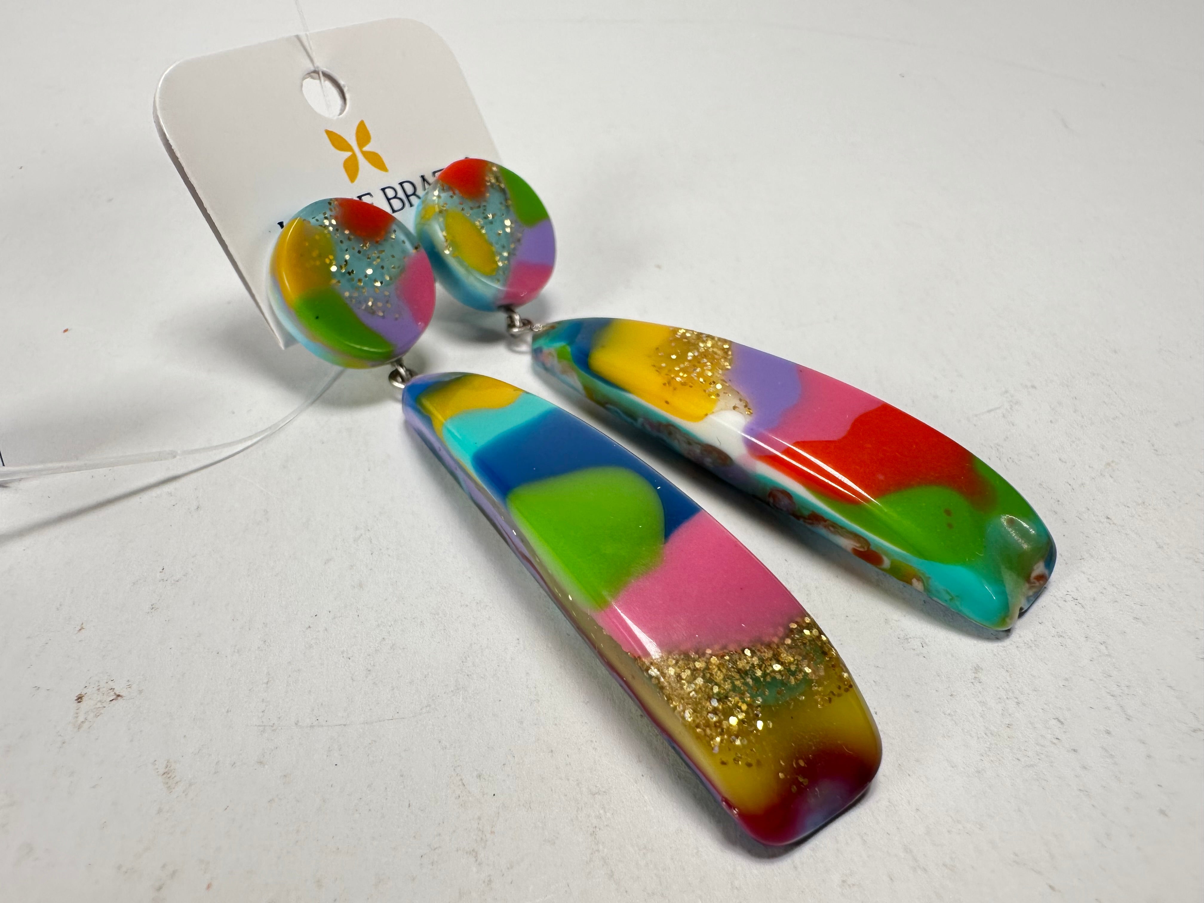 Jackie Brazil "Mel" Kandinsky Stud & Leaf On Pin Resin Earrings ( E4500 )