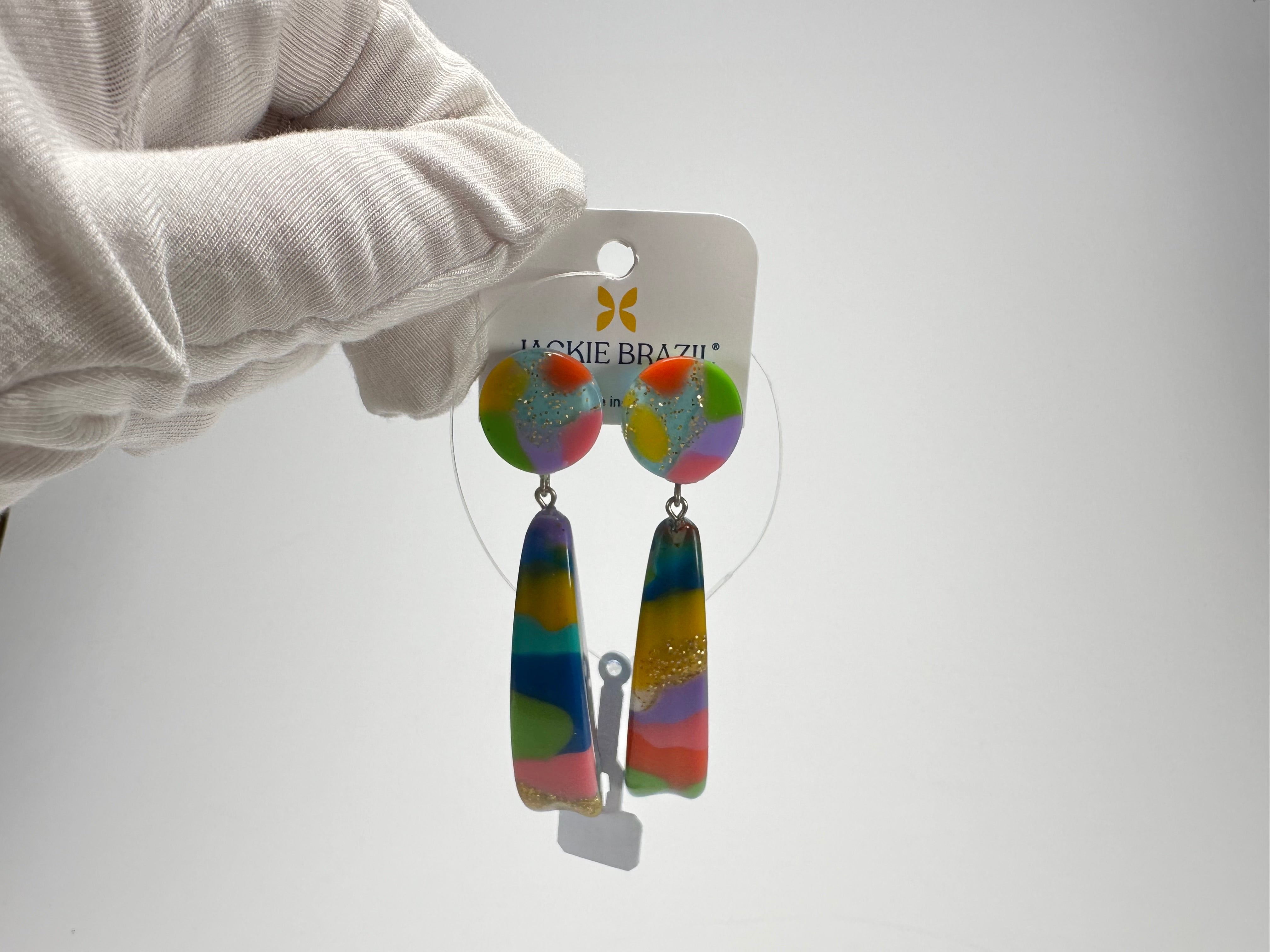 Jackie Brazil "Mel" Kandinsky Stud & Leaf On Pin Resin Earrings ( E4500 )