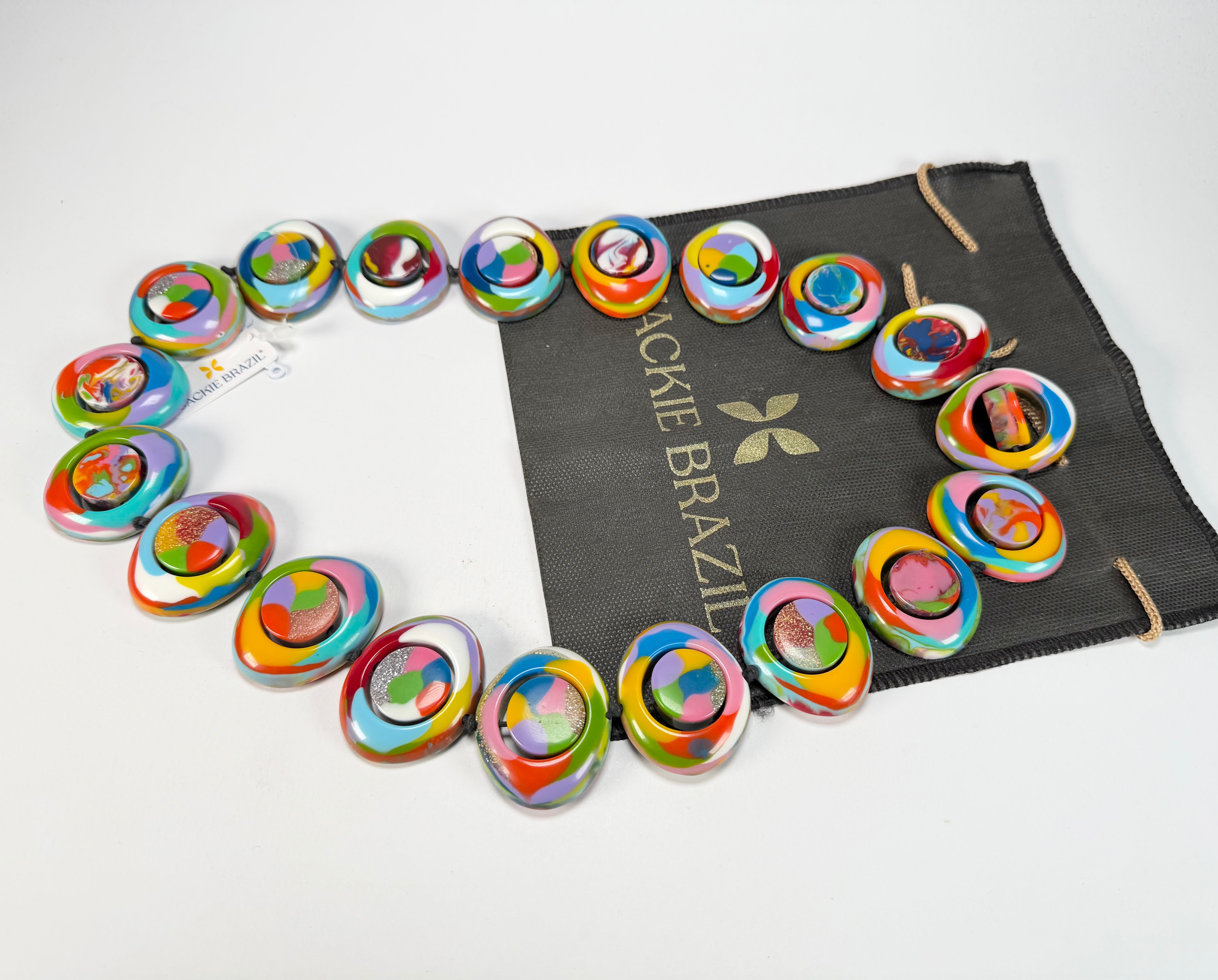 Jackie Brazil "Saturn" Kandinsky Disc & Cylinder Long 75cm Necklace ( N0065 )