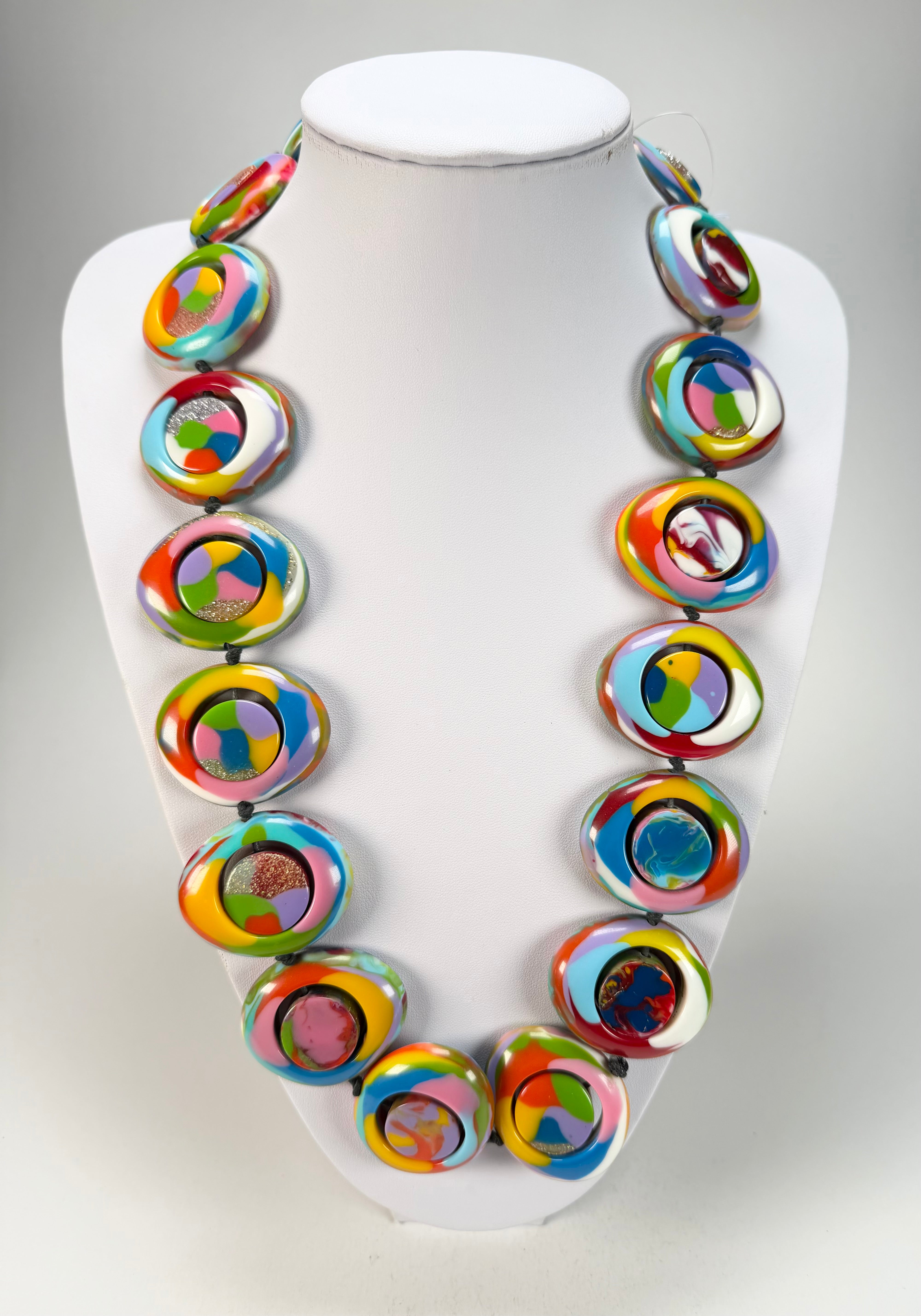 Jackie Brazil "Saturn" Kandinsky Disc & Cylinder Long 75cm Necklace ( N0065 )