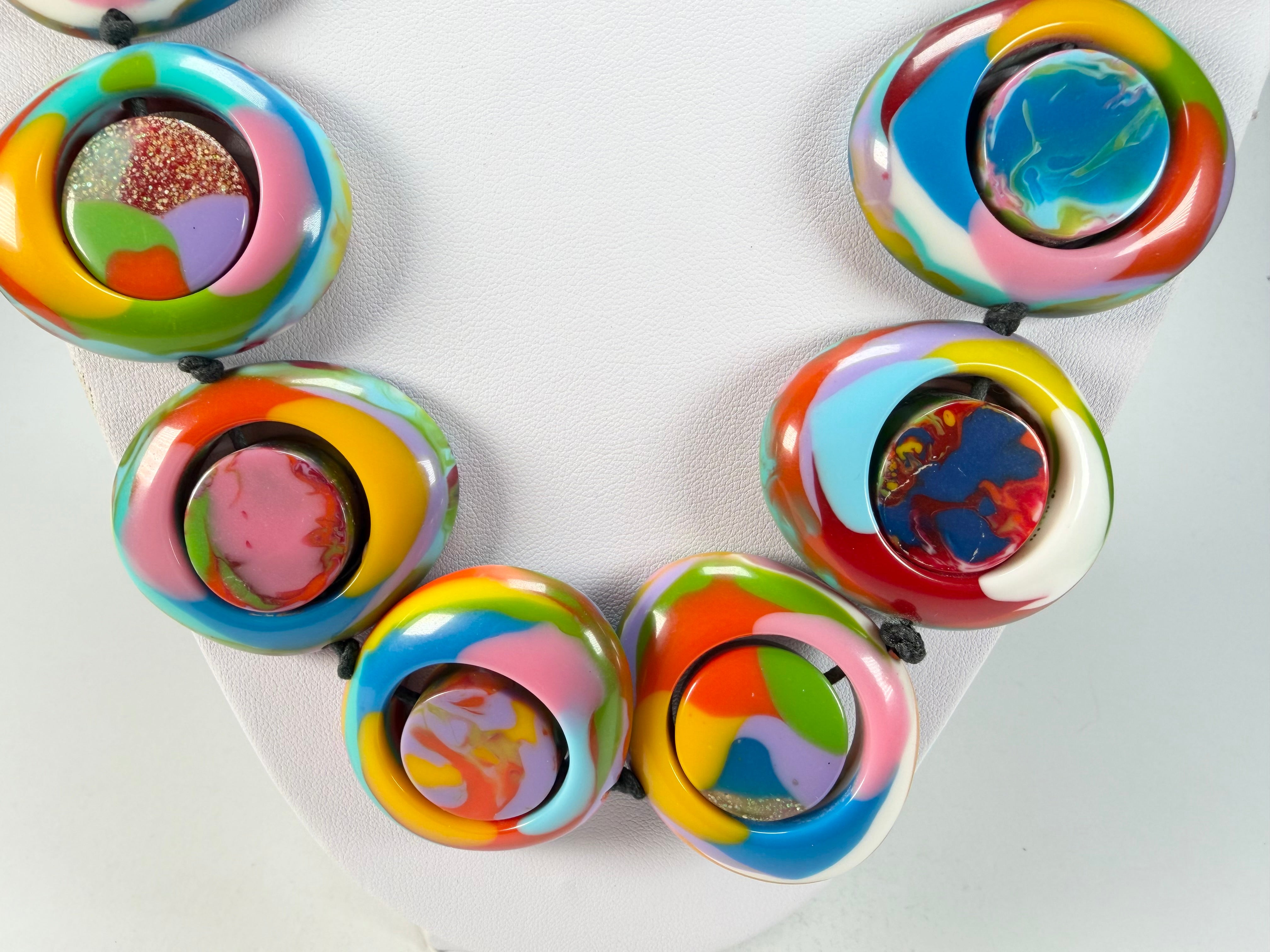 Jackie Brazil "Saturn" Kandinsky Disc & Cylinder Long 75cm Necklace ( N0065 )