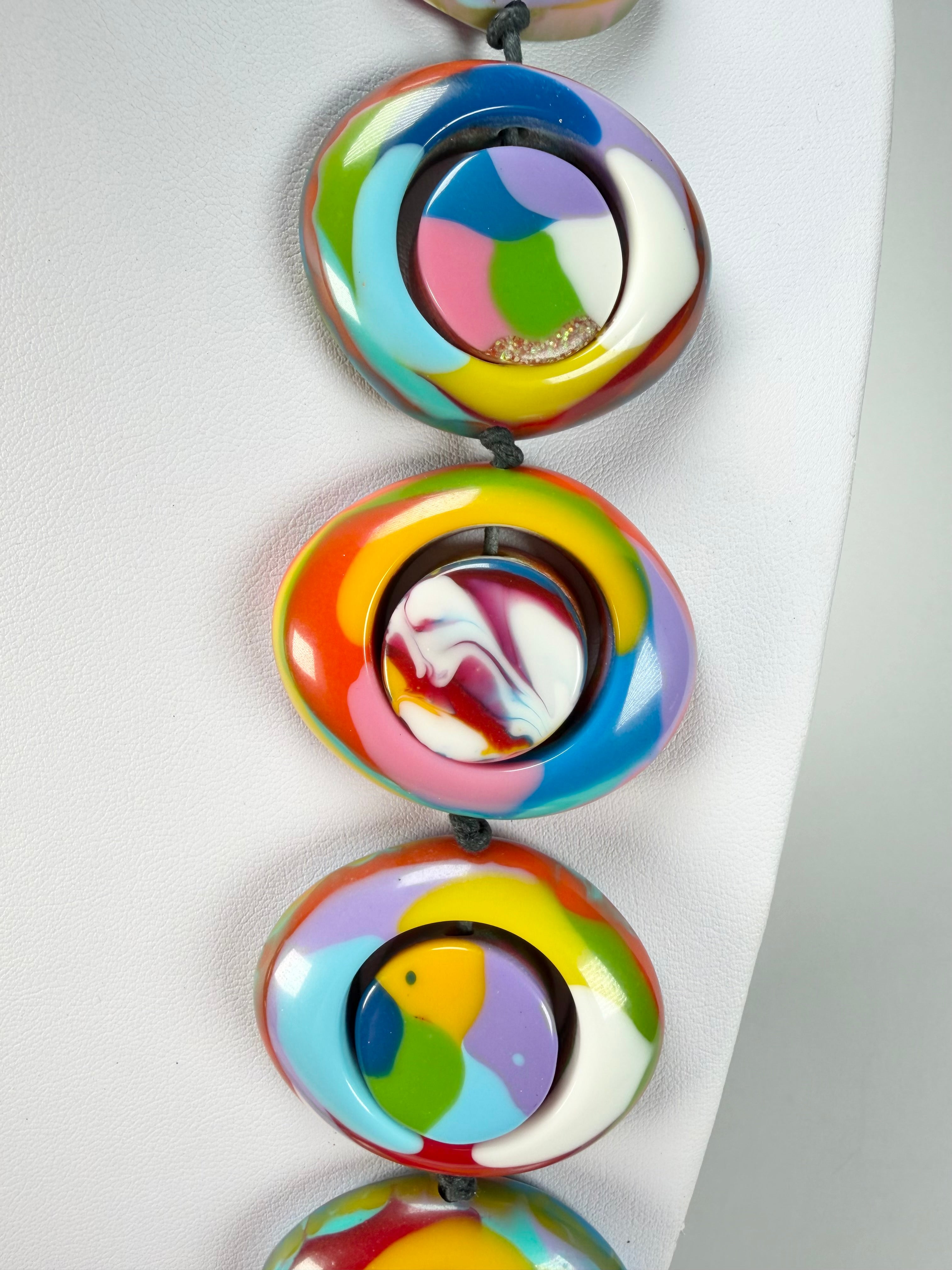 Jackie Brazil "Saturn" Kandinsky Disc & Cylinder Long 75cm Necklace ( N0065 )