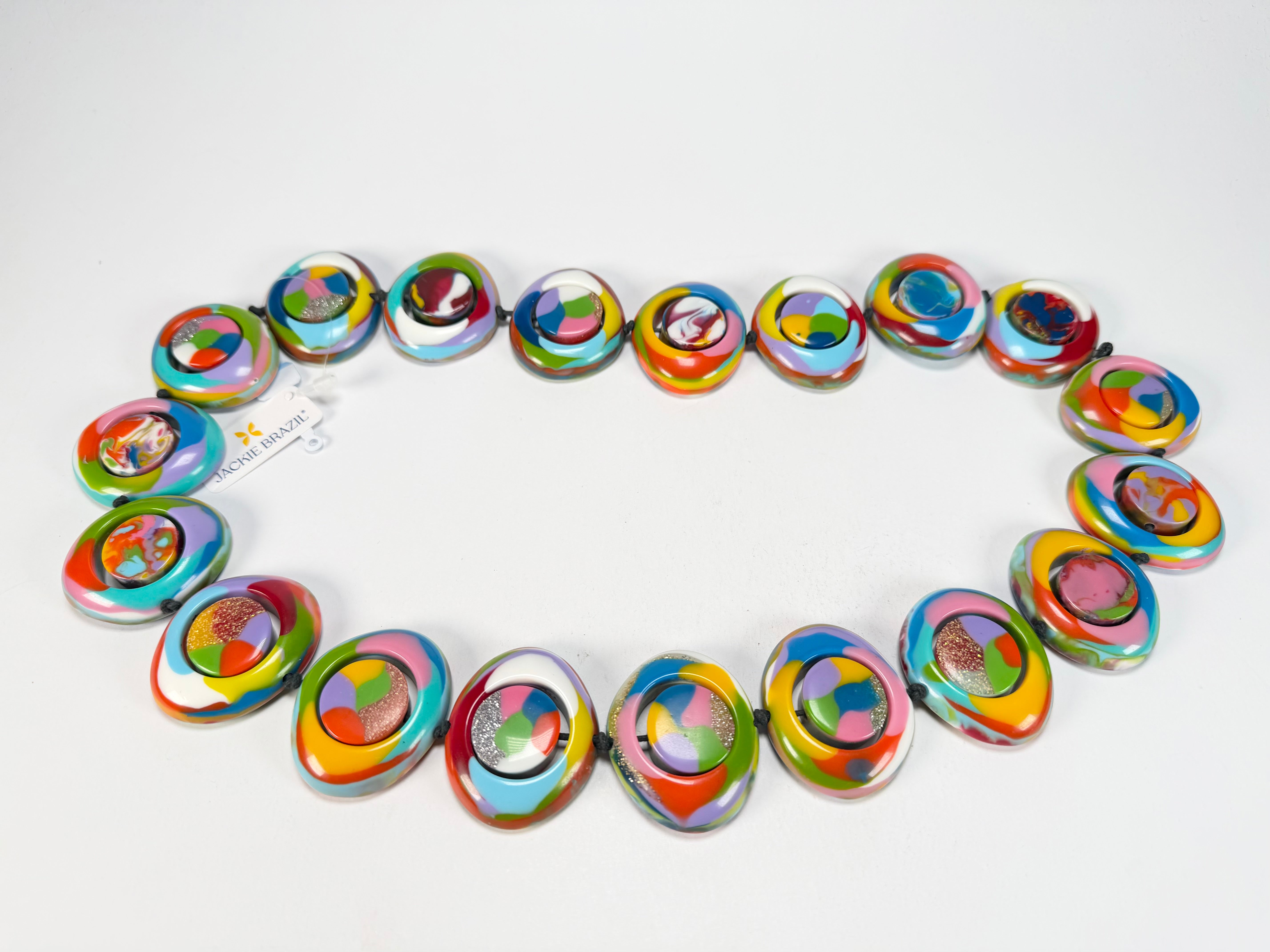Jackie Brazil "Saturn" Kandinsky Disc & Cylinder Long 75cm Necklace ( N0065 )