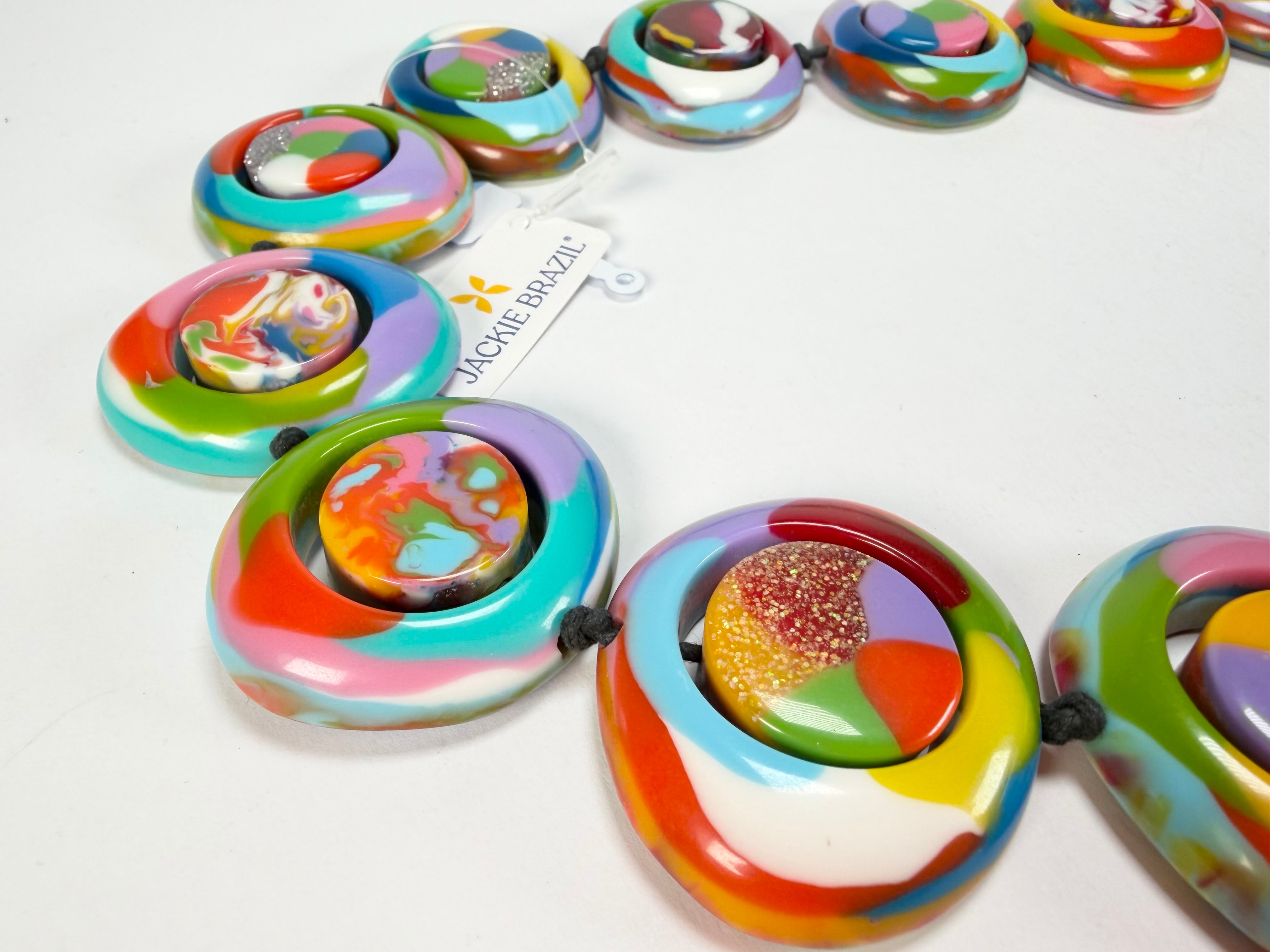 Jackie Brazil "Saturn" Kandinsky Disc & Cylinder Long 75cm Necklace ( N0065 )