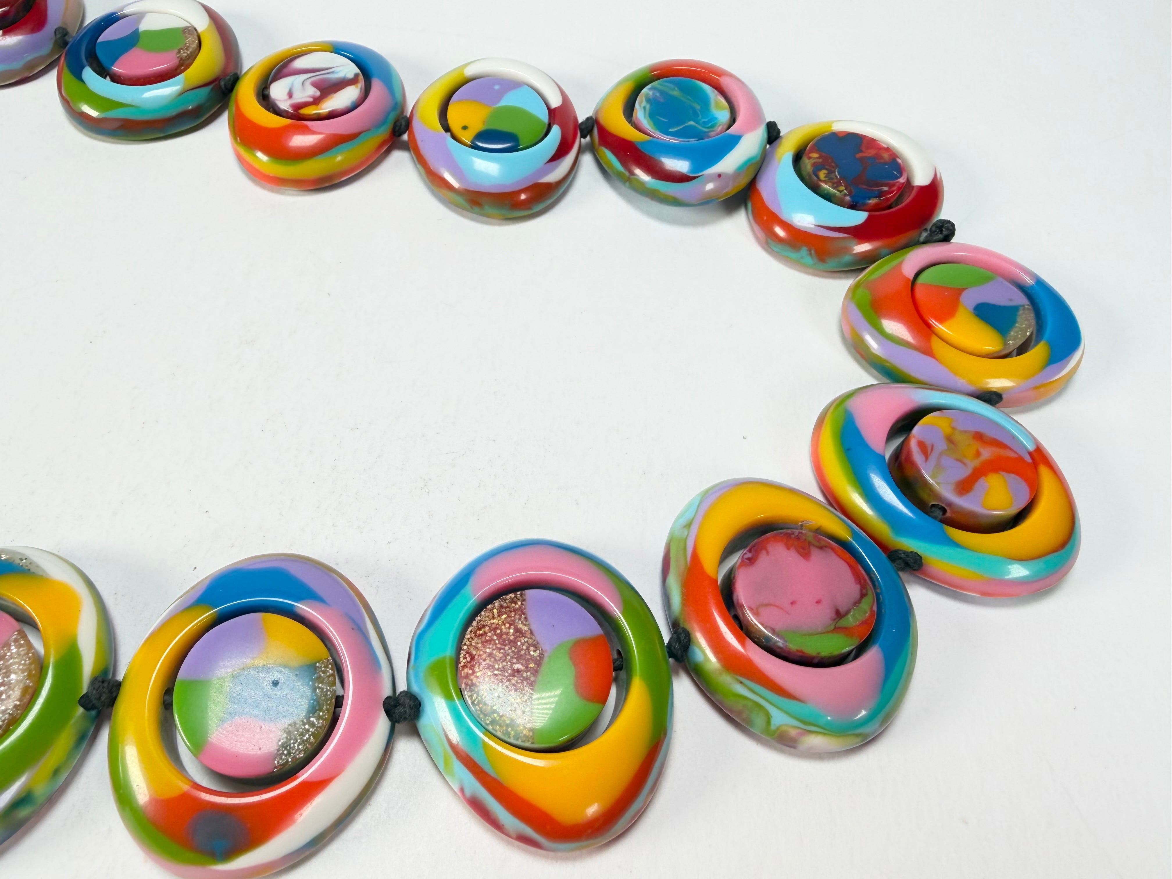 Jackie Brazil "Saturn" Kandinsky Disc & Cylinder Long 75cm Necklace ( N0065 )