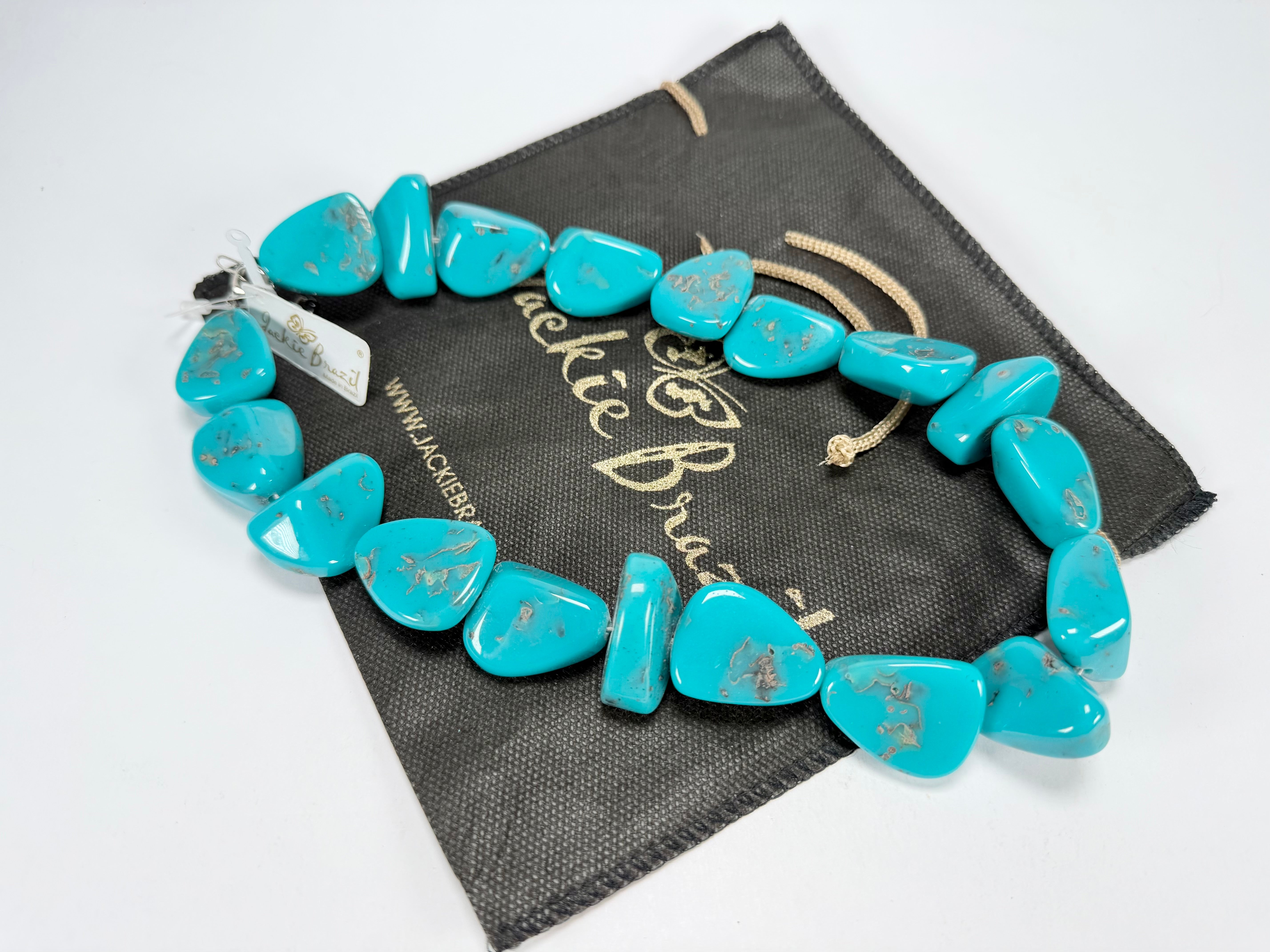Jackie Brazil "Diamonds" Turquoise Flintstone Bone 55cm Necklace ( N0061 )