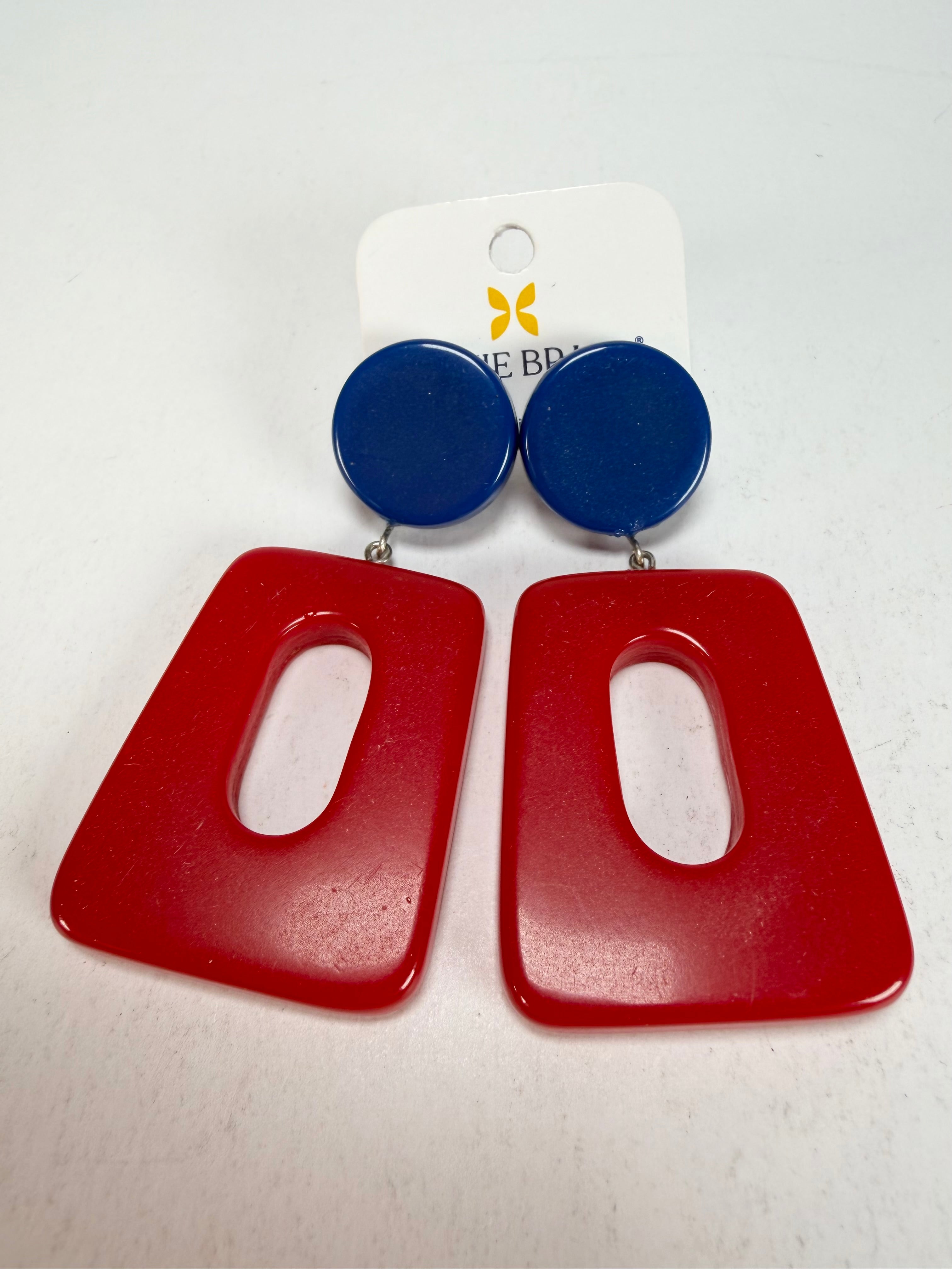 Jackie Brazil "Ruth" Red and Blue Gloss Trapez On Pin Resin Earrings ( E0010 )