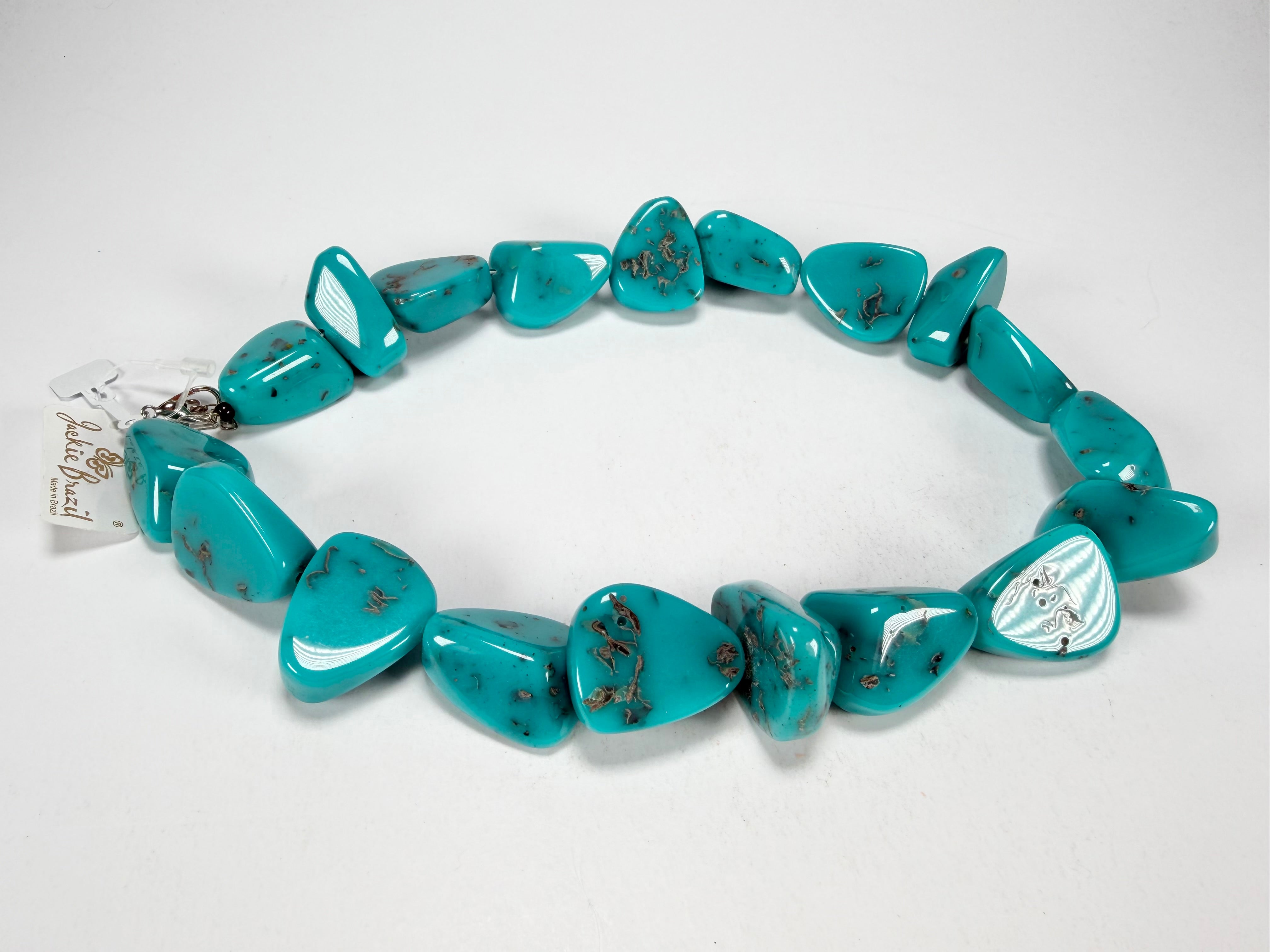 Jackie Brazil "Diamonds" Turquoise Flintstone Bone 55cm Necklace ( N0061 )