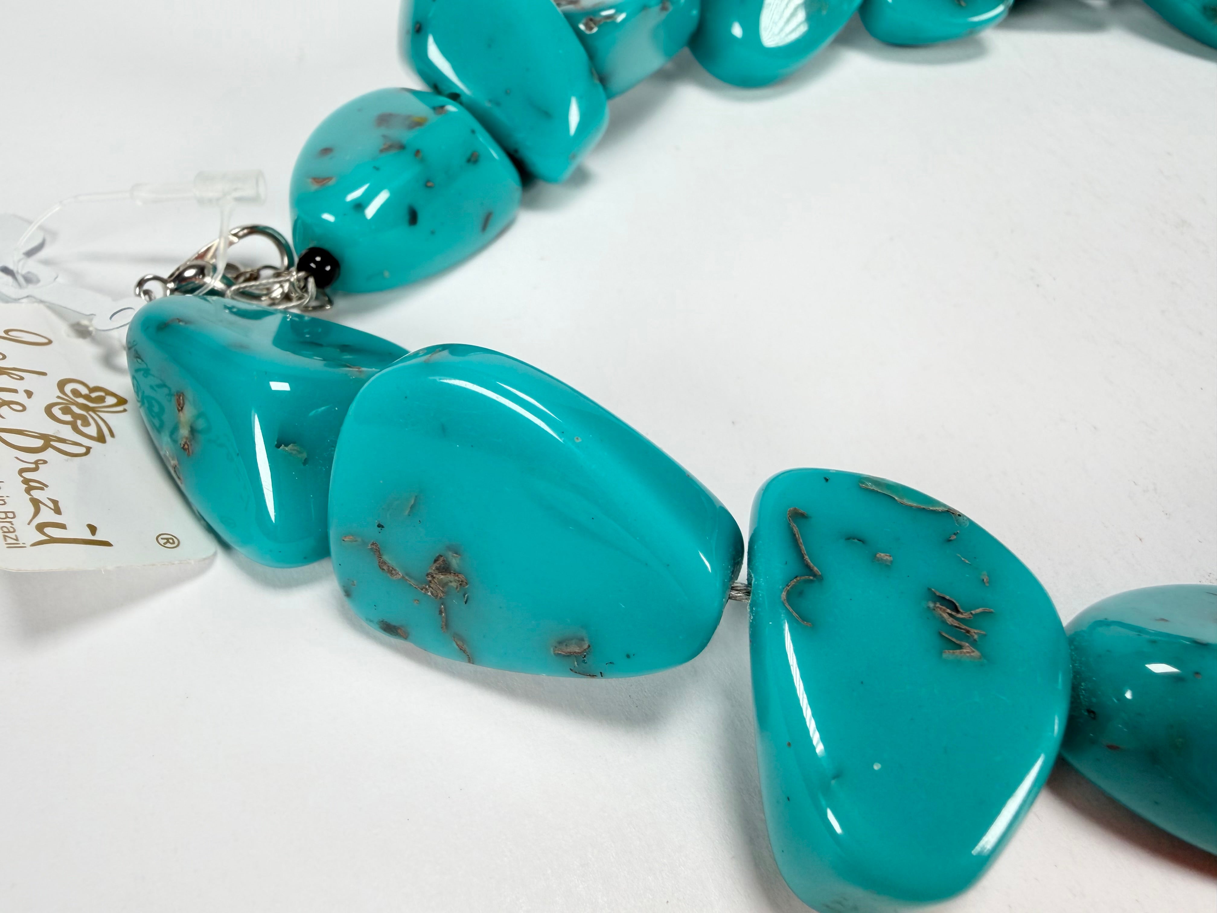 Jackie Brazil "Diamonds" Turquoise Flintstone Bone 55cm Necklace ( N0061 )