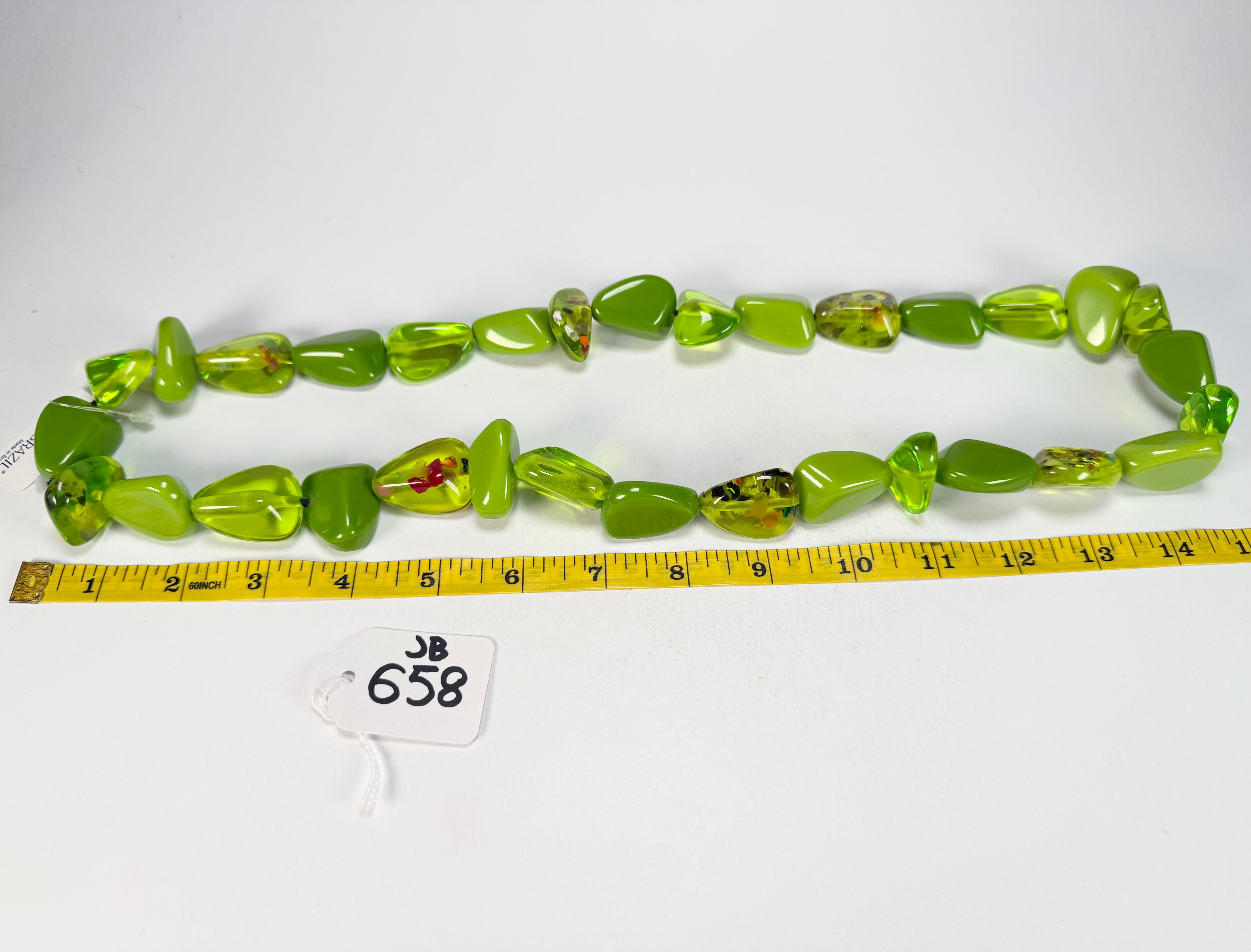 Jackie Brazil "Diamonds" Green & Transparent Flintstone Bone 80cm Necklace ( N0080 )