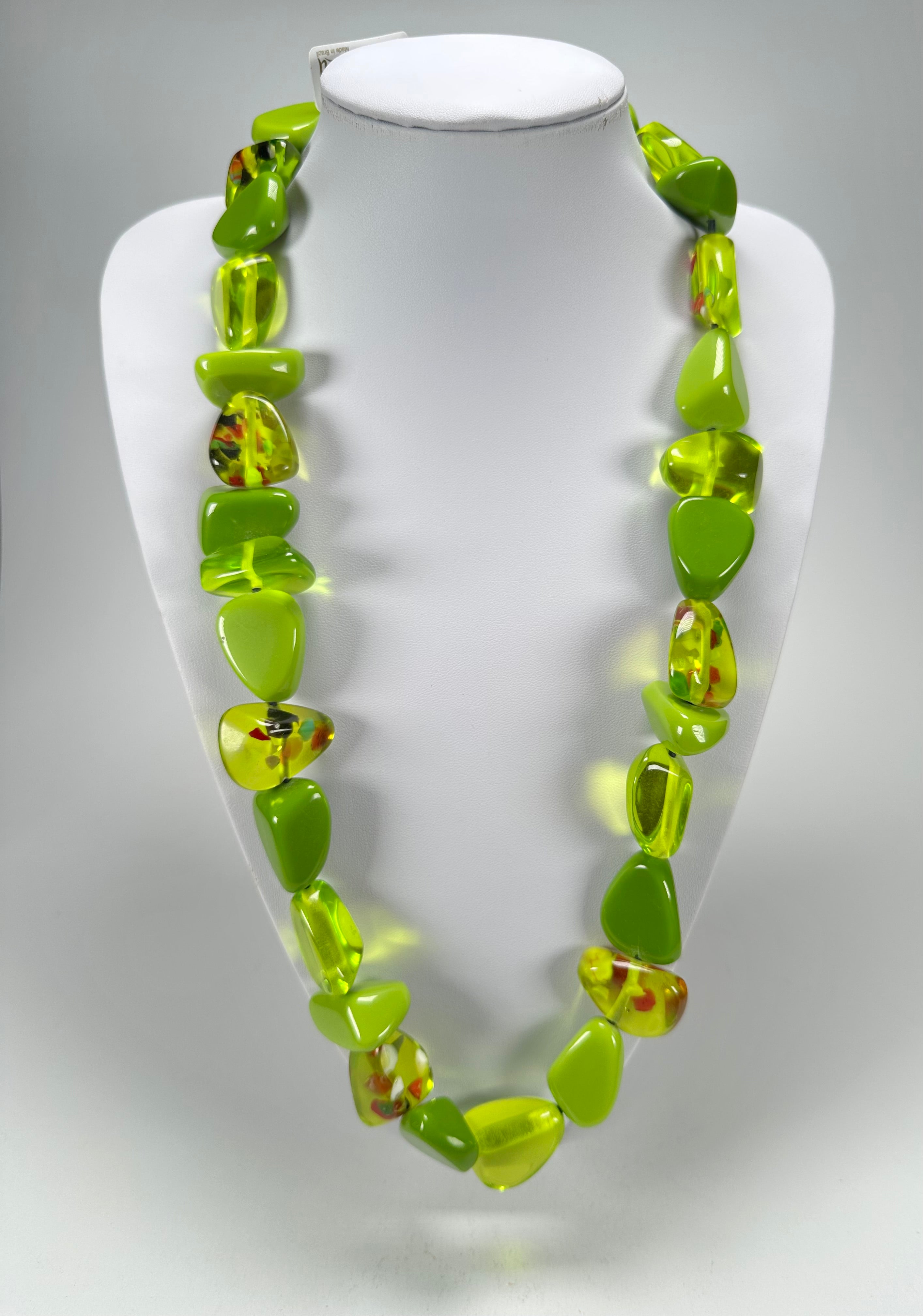 Jackie Brazil "Diamonds" Green & Transparent Flintstone Bone 80cm Necklace ( N0080 )