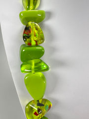 Jackie Brazil "Diamonds" Green & Transparent Flintstone Bone 80cm Necklace ( N0080 )