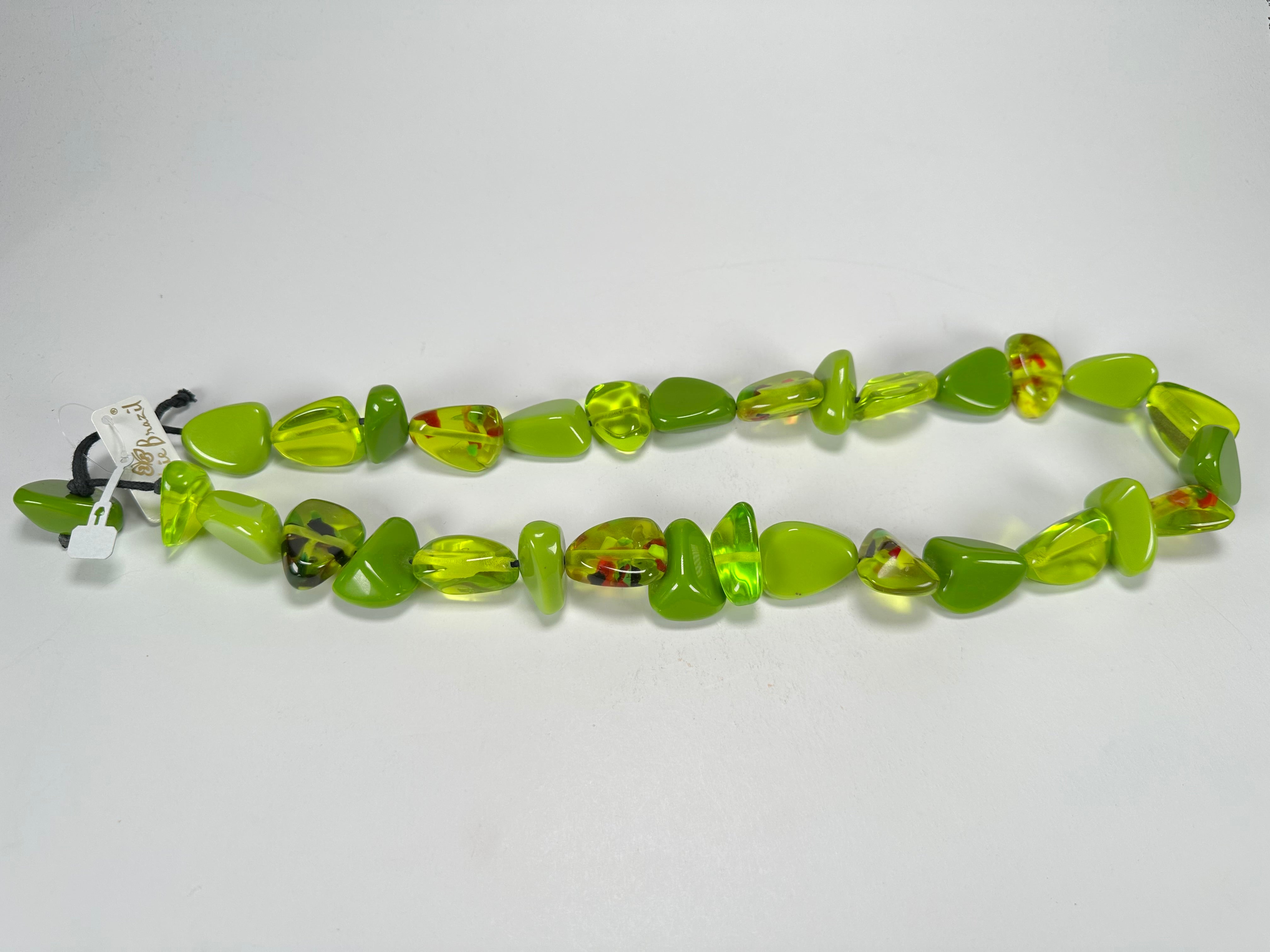 Jackie Brazil "Diamonds" Green & Transparent Flintstone Bone 80cm Necklace ( N0080 )