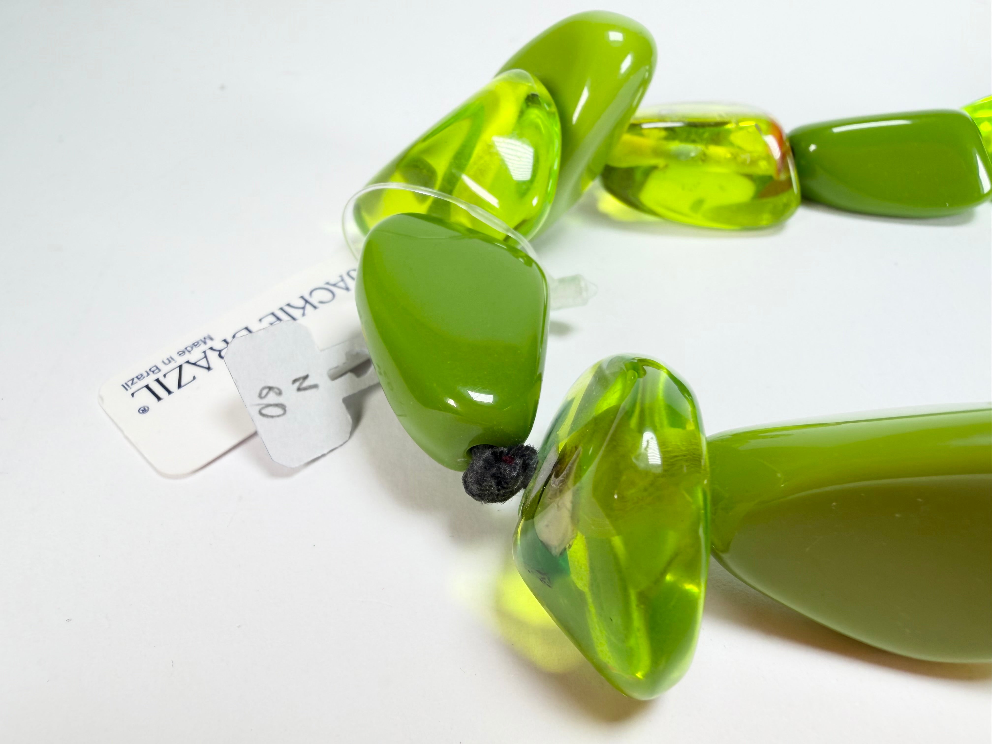 Jackie Brazil "Diamonds" Green & Transparent Flintstone Bone 80cm Necklace ( N0080 )