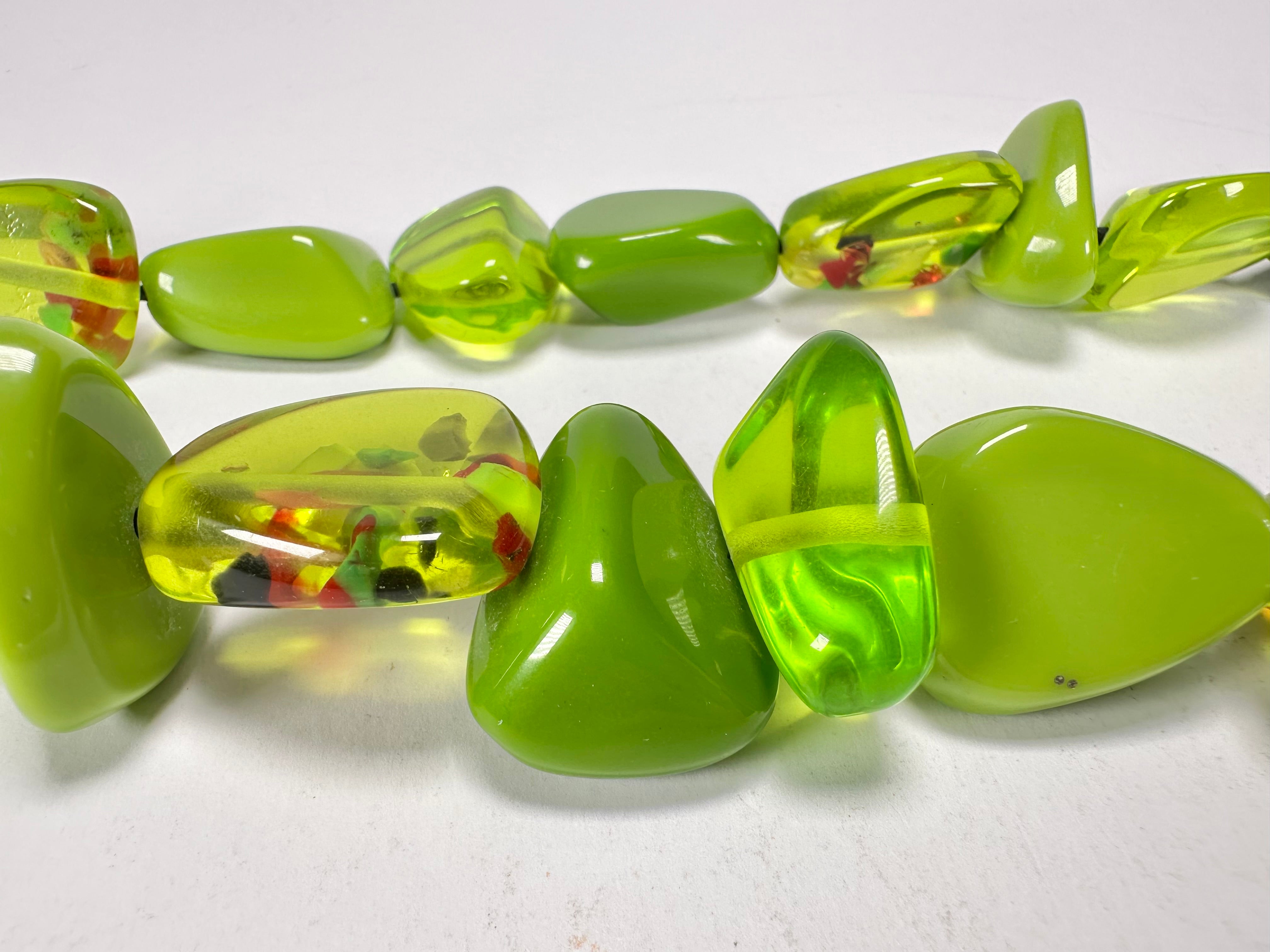 Jackie Brazil "Diamonds" Green & Transparent Flintstone Bone 80cm Necklace ( N0080 )