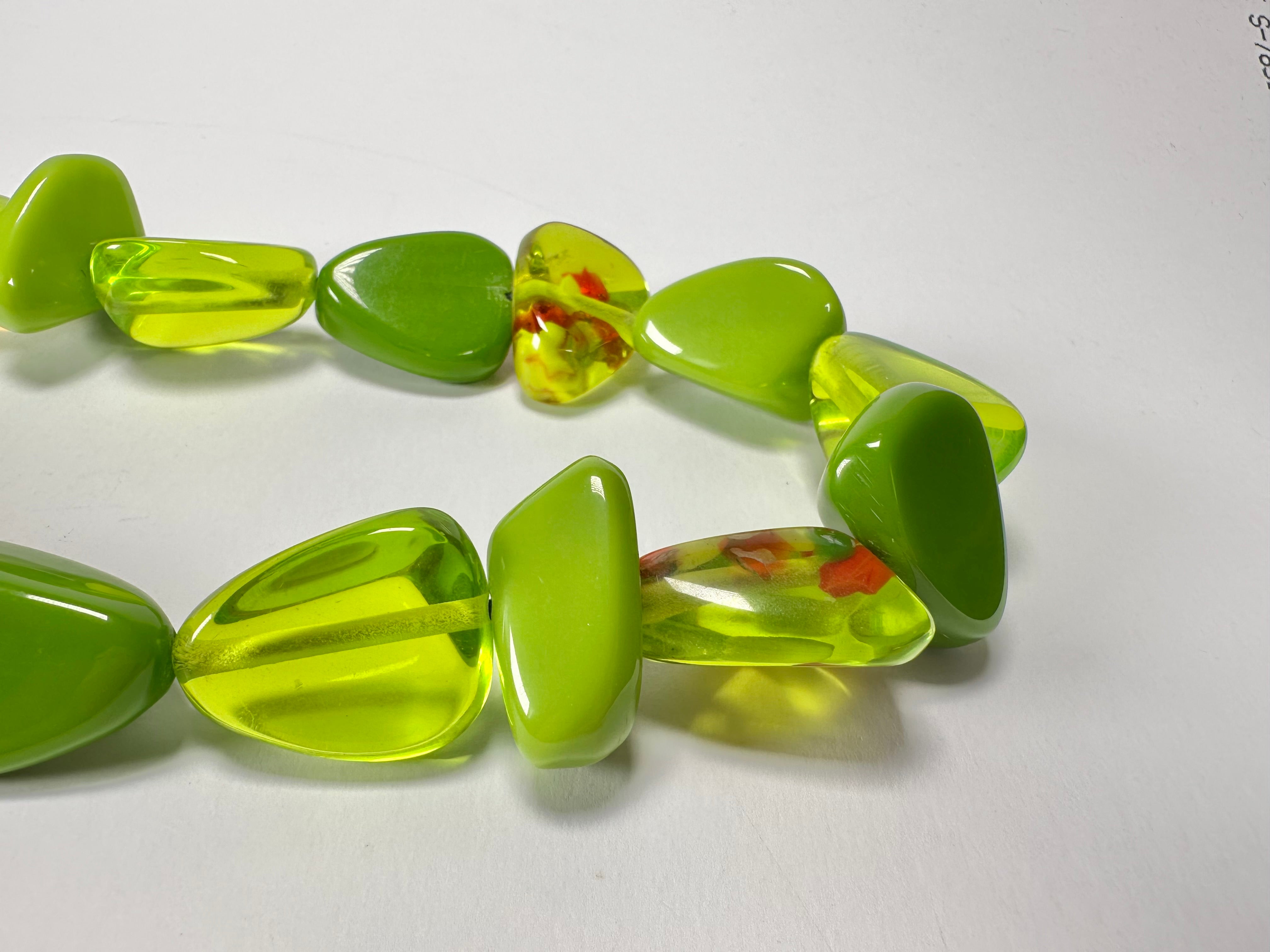 Jackie Brazil "Diamonds" Green & Transparent Flintstone Bone 80cm Necklace ( N0080 )