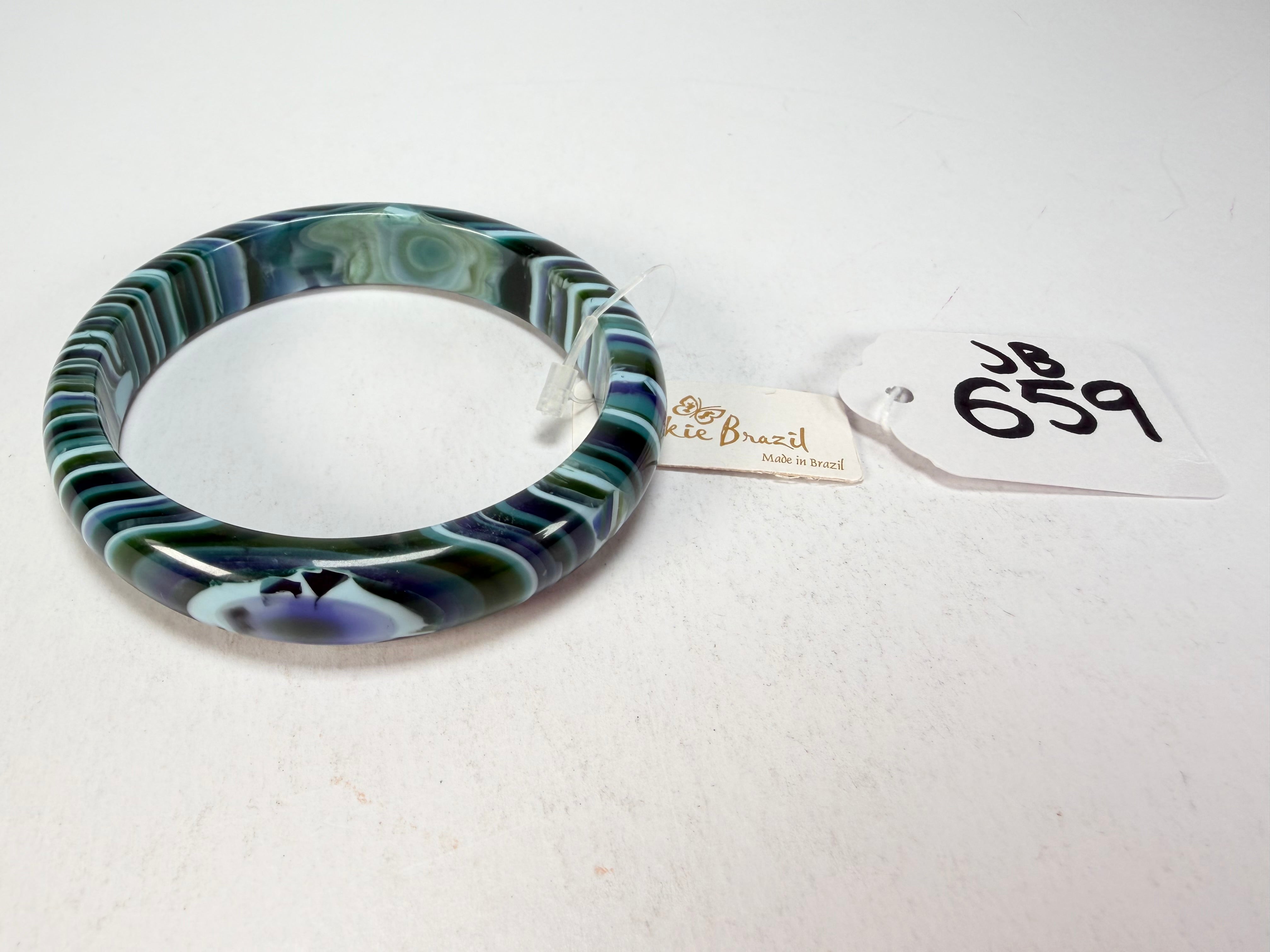 Jackie Brazil "Thin Cat Eye" Liquorice Allsorts with Cat Eye Blue Mix 1.3cm Resin Bangle ( B1151 )