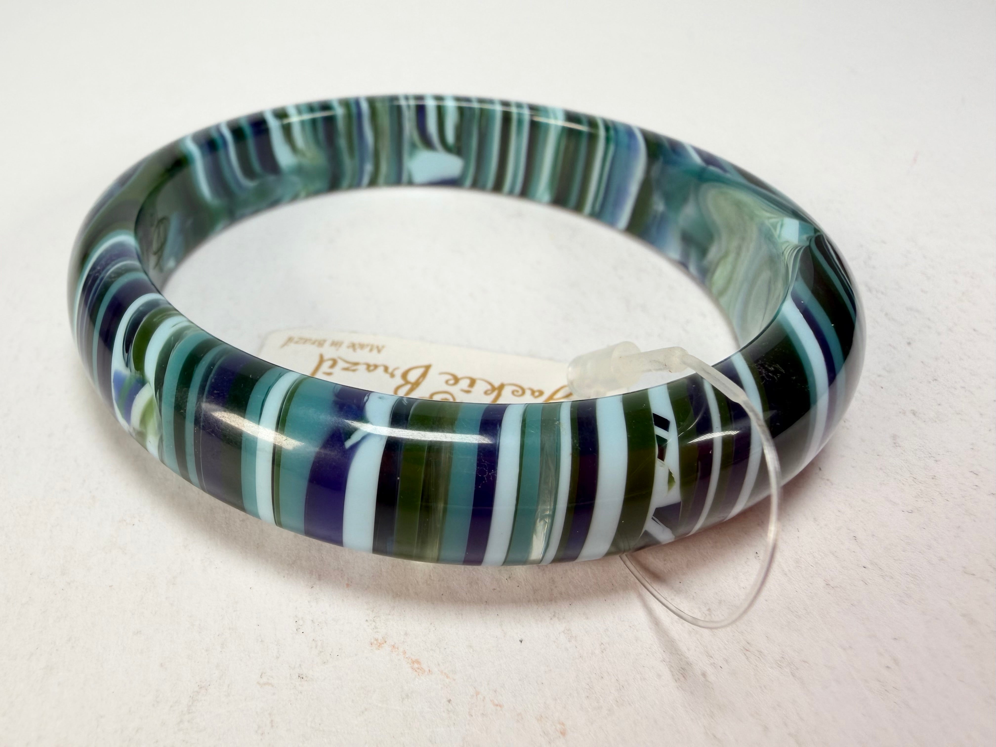 Jackie Brazil "Thin Cat Eye" Liquorice Allsorts with Cat Eye Blue Mix 1.3cm Resin Bangle ( B1151 )