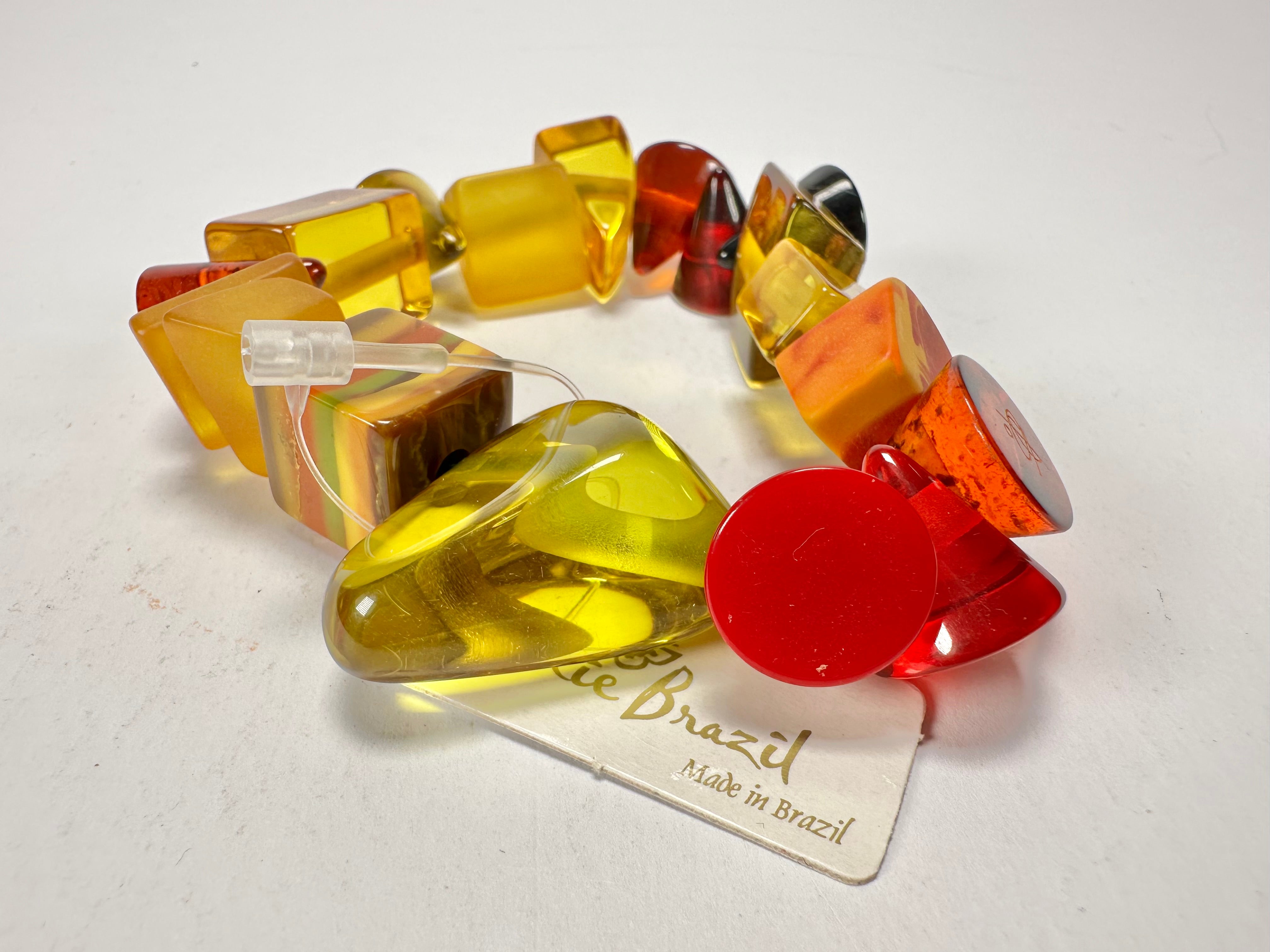 Jackie Brazil "Indiana" Yellow Mix Multi Bead Resin Bracelet ( B0210 )