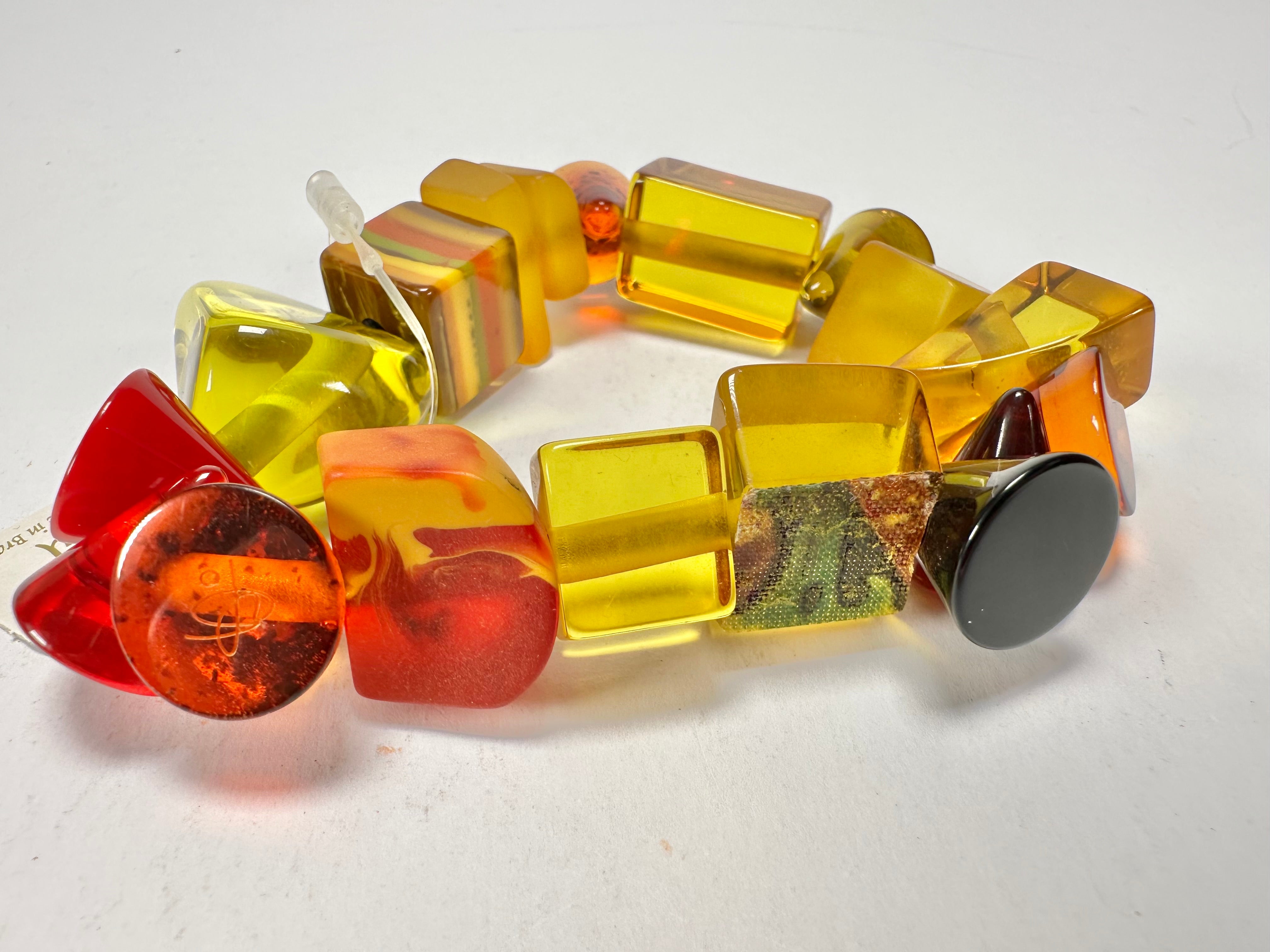 Jackie Brazil "Indiana" Yellow Mix Multi Bead Resin Bracelet ( B0210 )