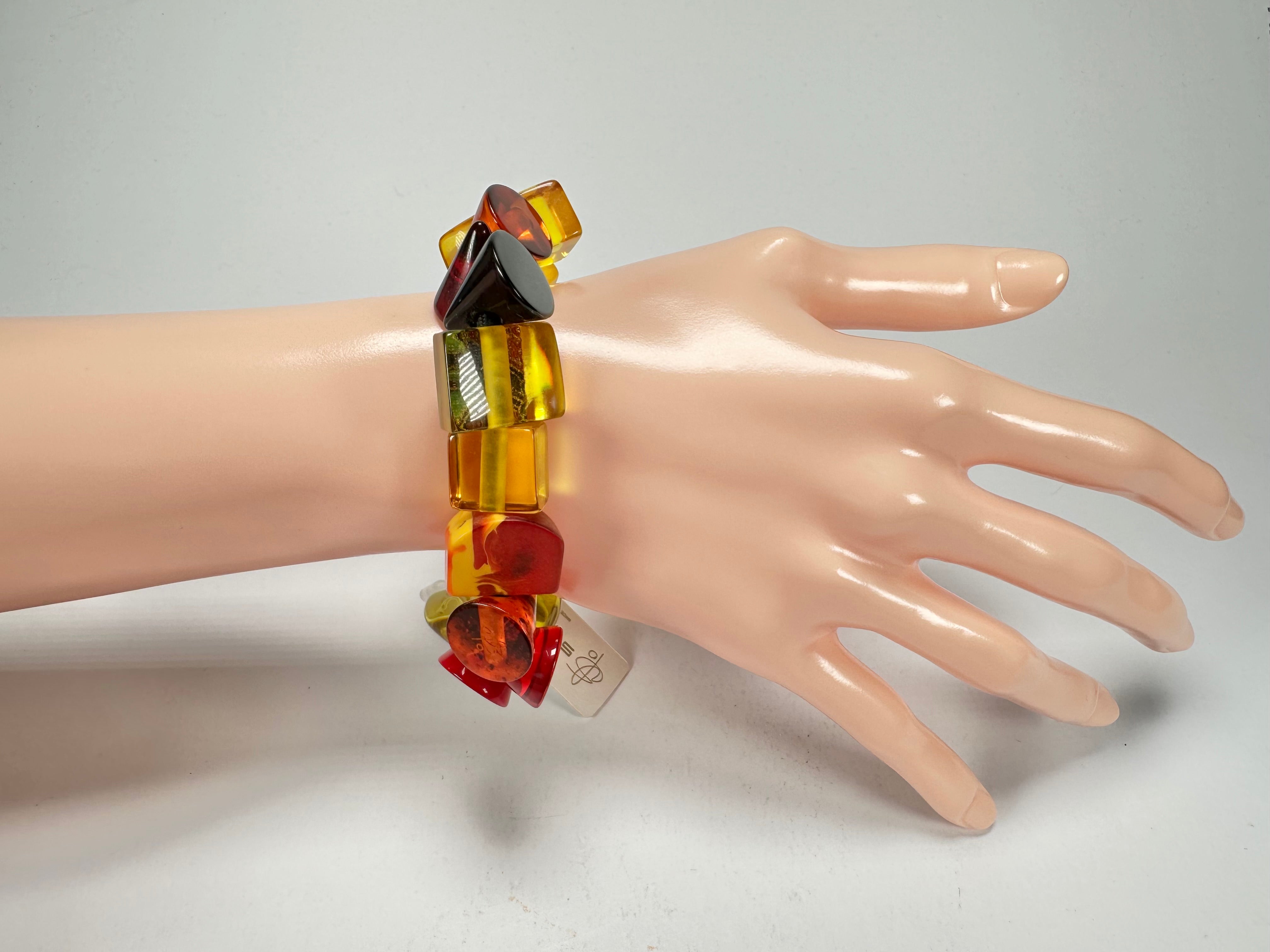 Jackie Brazil "Indiana" Yellow Mix Multi Bead Resin Bracelet ( B0210 )