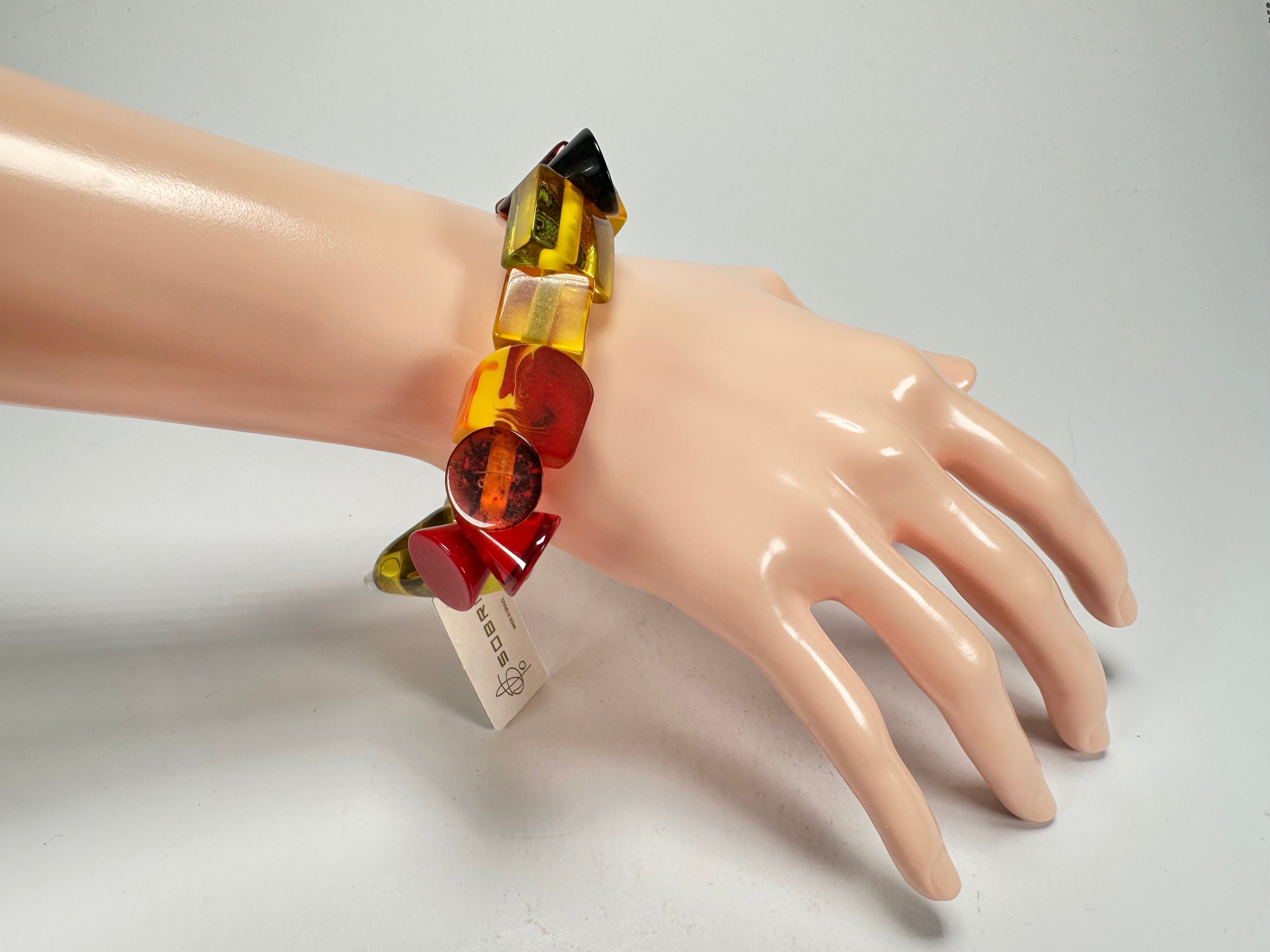 Jackie Brazil "Indiana" Yellow Mix Multi Bead Resin Bracelet ( B0210 )