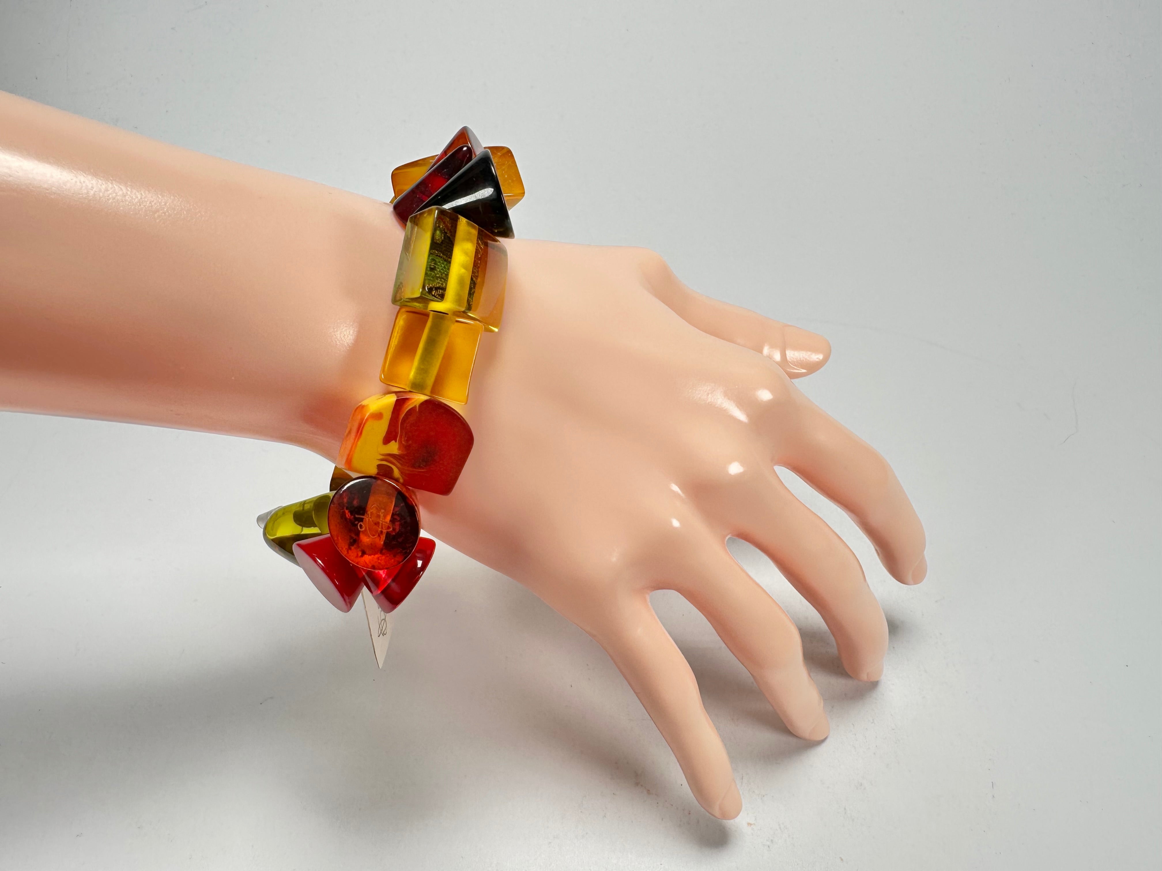 Jackie Brazil "Indiana" Yellow Mix Multi Bead Resin Bracelet ( B0210 )
