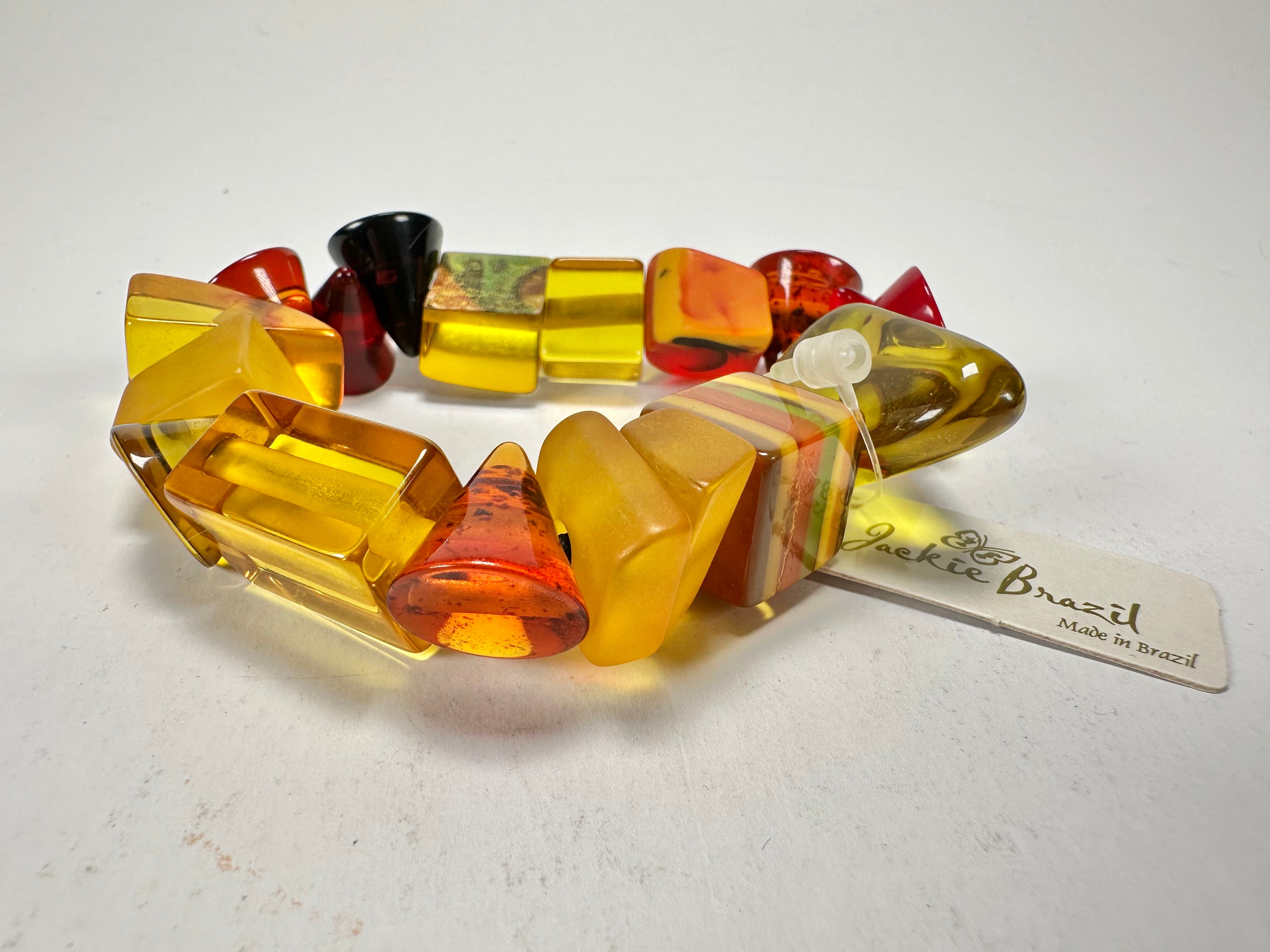 Jackie Brazil "Indiana" Yellow Mix Multi Bead Resin Bracelet ( B0210 )