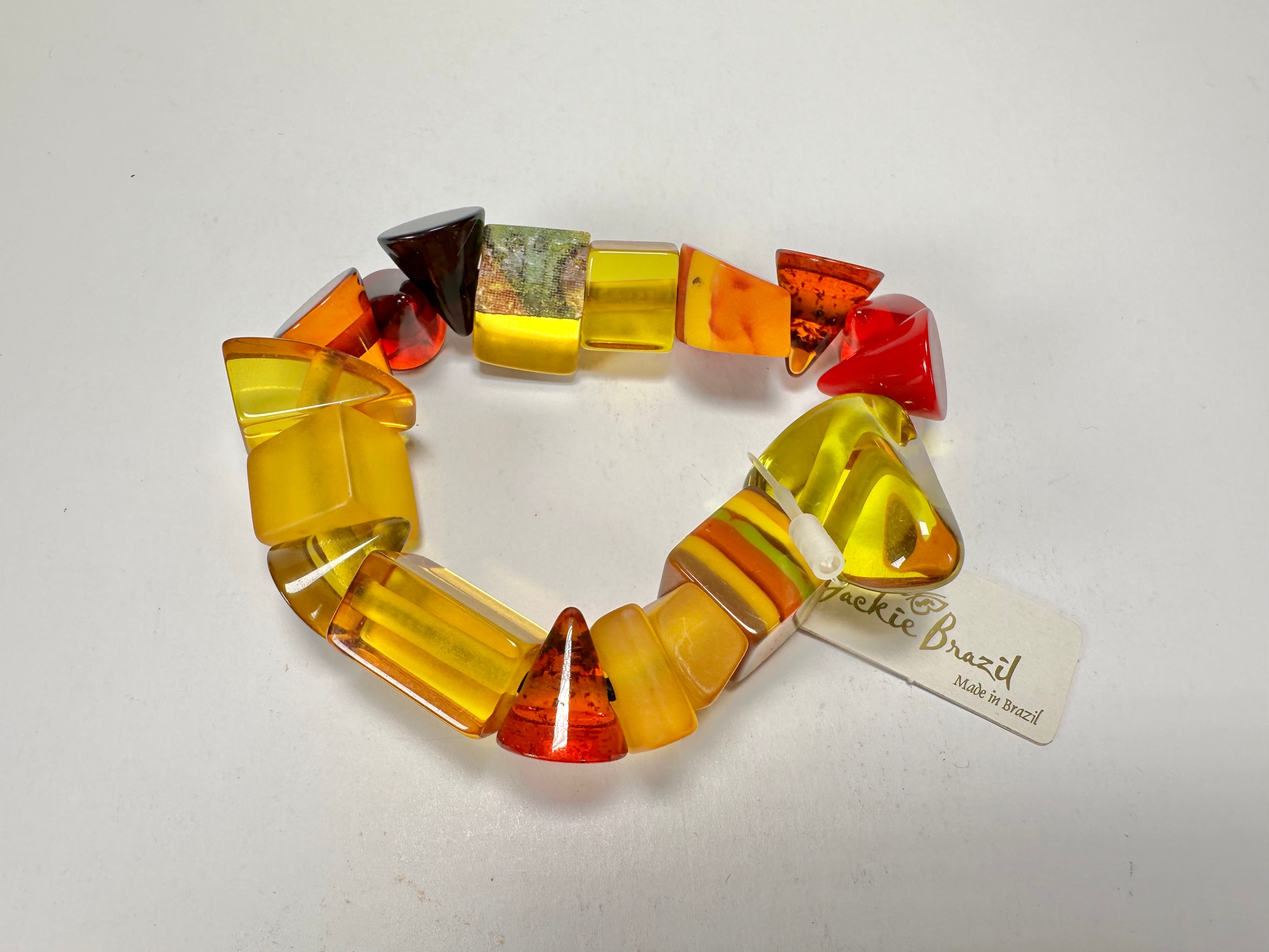 Jackie Brazil "Indiana" Yellow Mix Multi Bead Resin Bracelet ( B0210 )