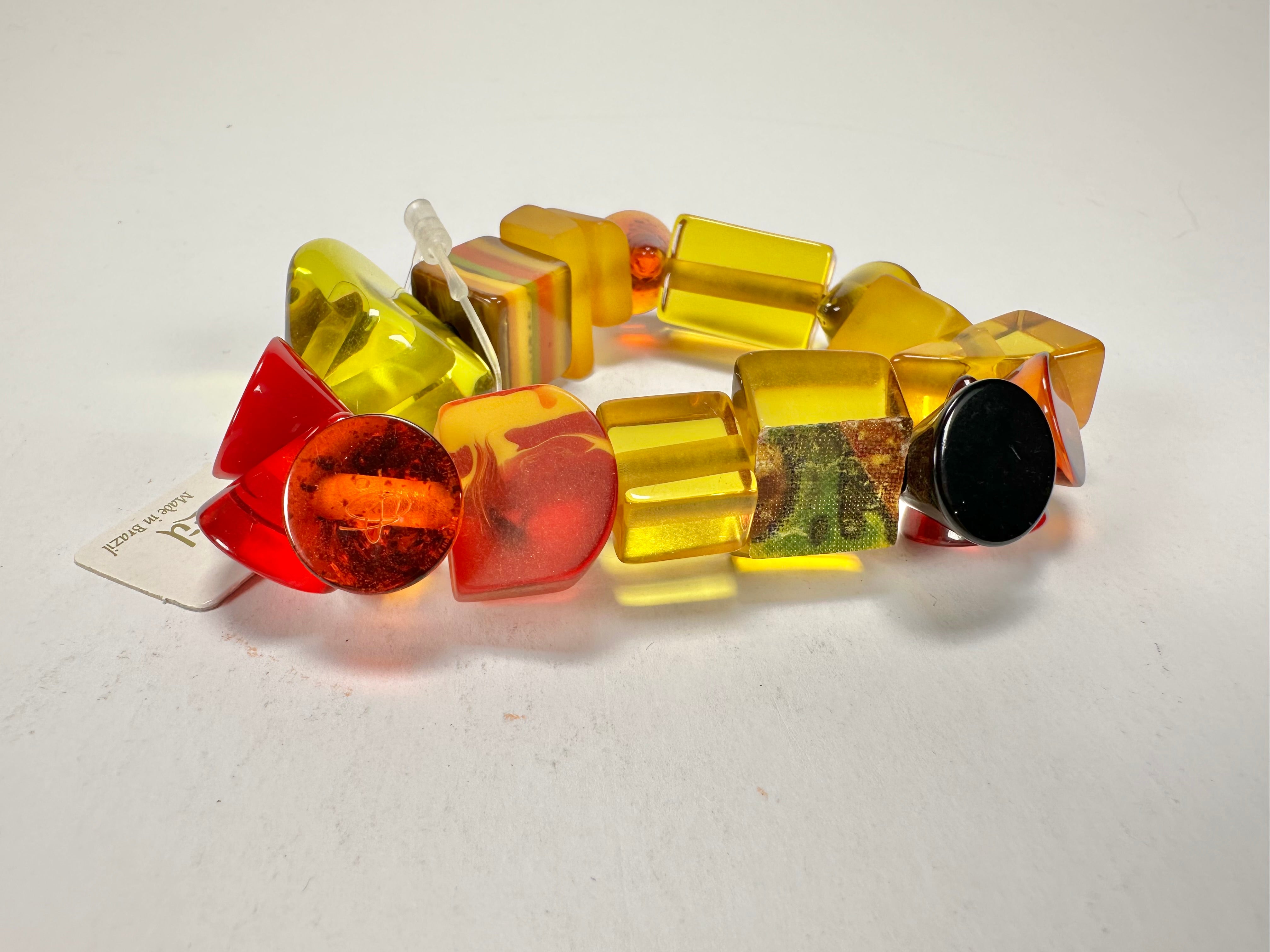 Jackie Brazil "Indiana" Yellow Mix Multi Bead Resin Bracelet ( B0210 )