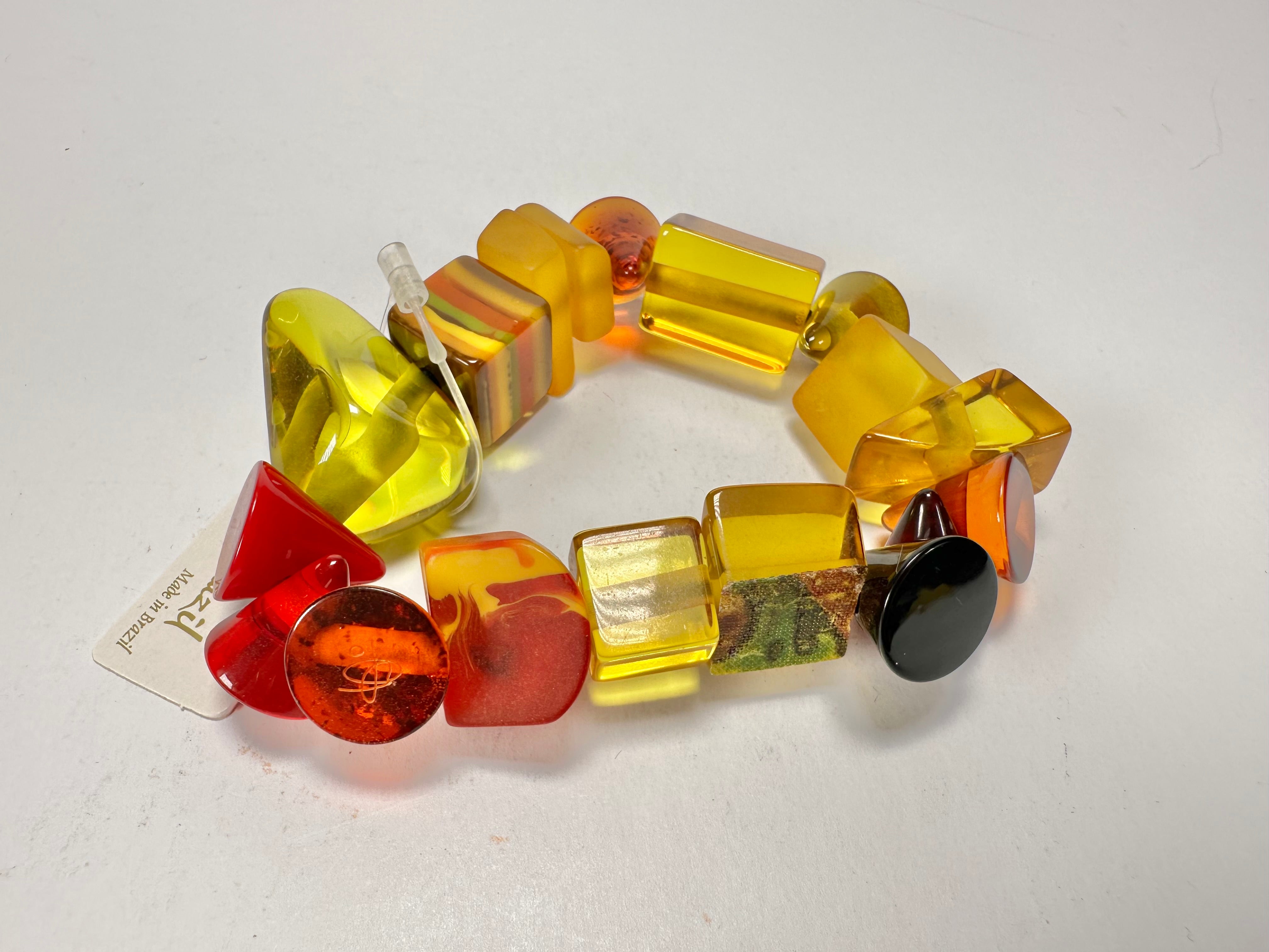 Jackie Brazil "Indiana" Yellow Mix Multi Bead Resin Bracelet ( B0210 )