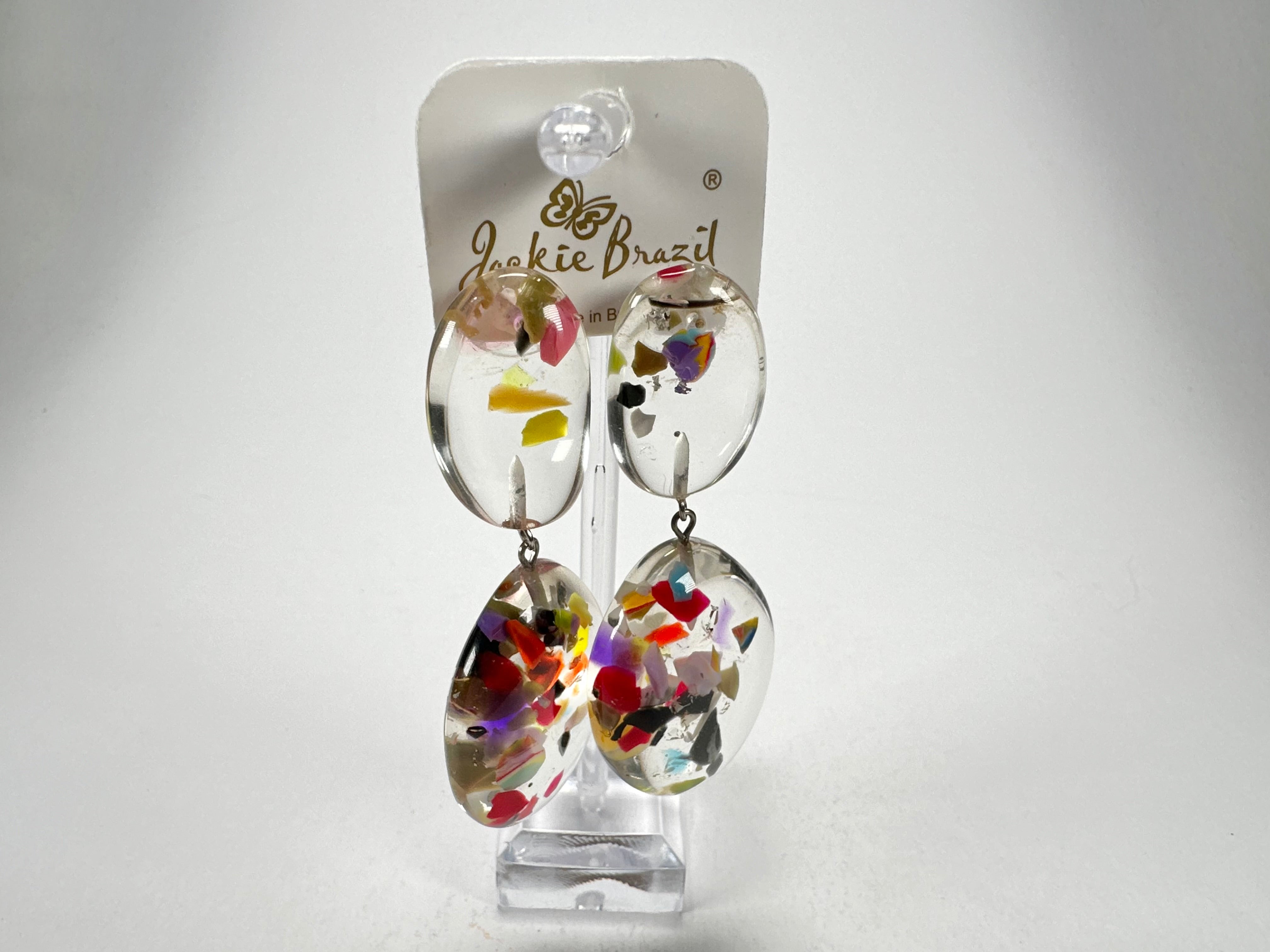 Jackie Brazil "Cascade" Medium Riverstone Double Pendant Resin Earrings ( E3900 )