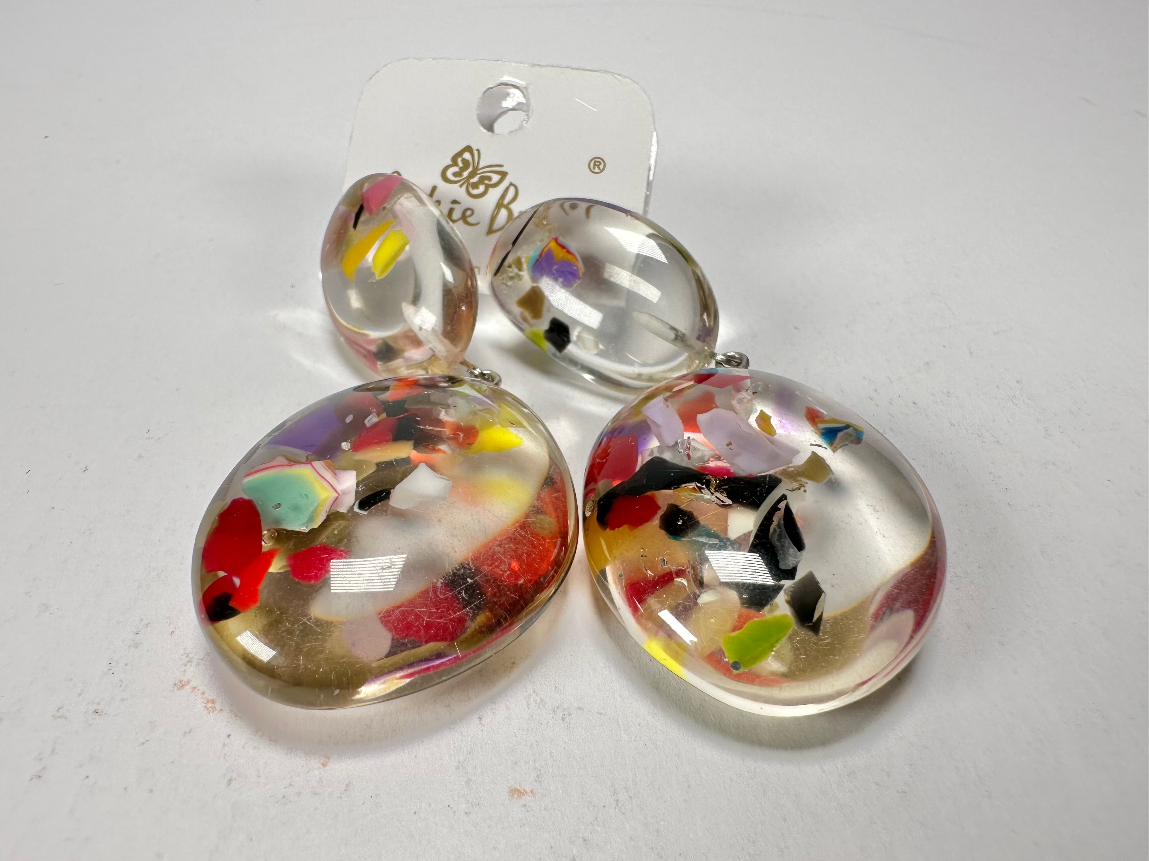 Jackie Brazil "Cascade" Medium Riverstone Double Pendant Resin Earrings ( E3900 )