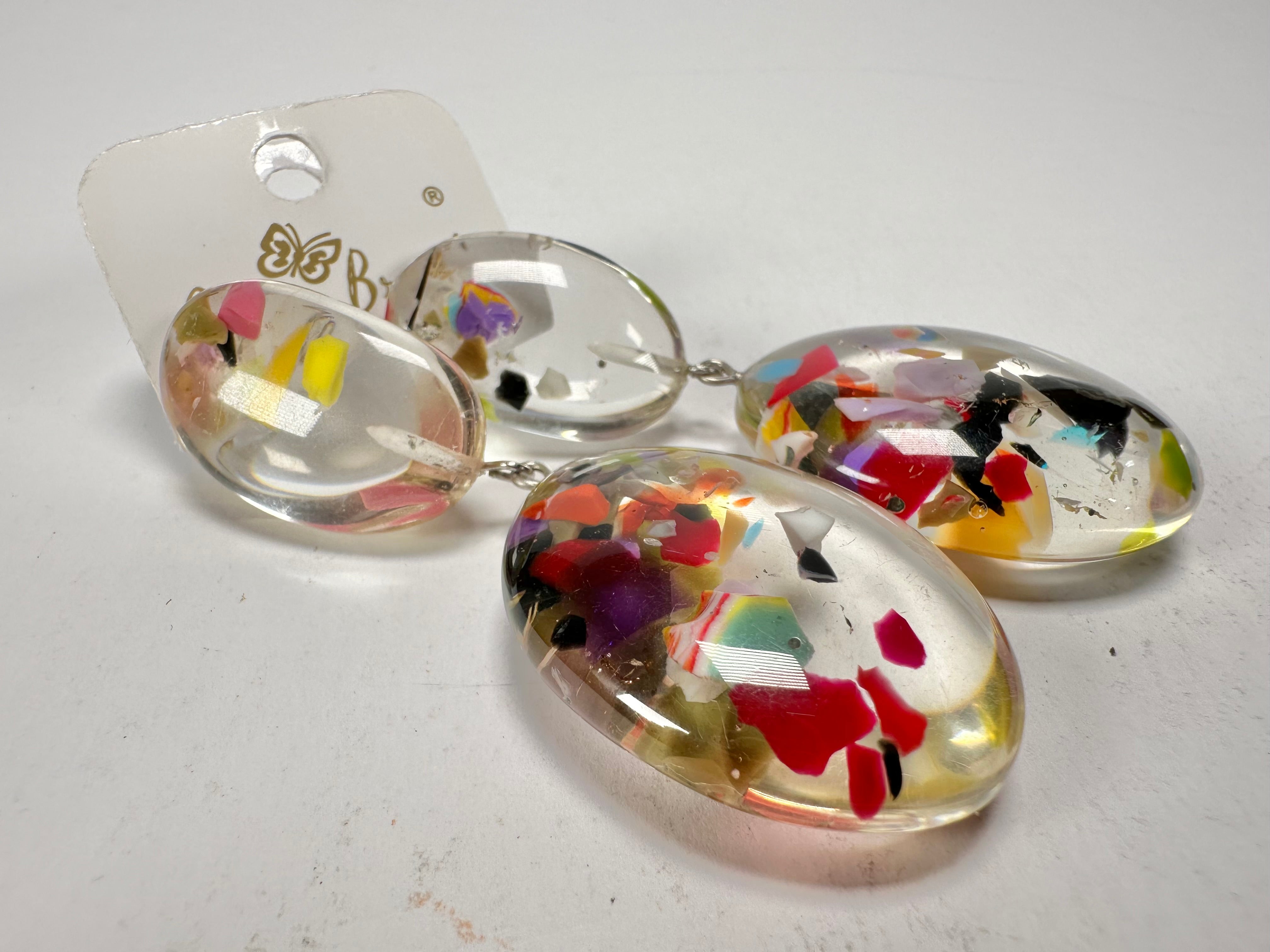 Jackie Brazil "Cascade" Medium Riverstone Double Pendant Resin Earrings ( E3900 )