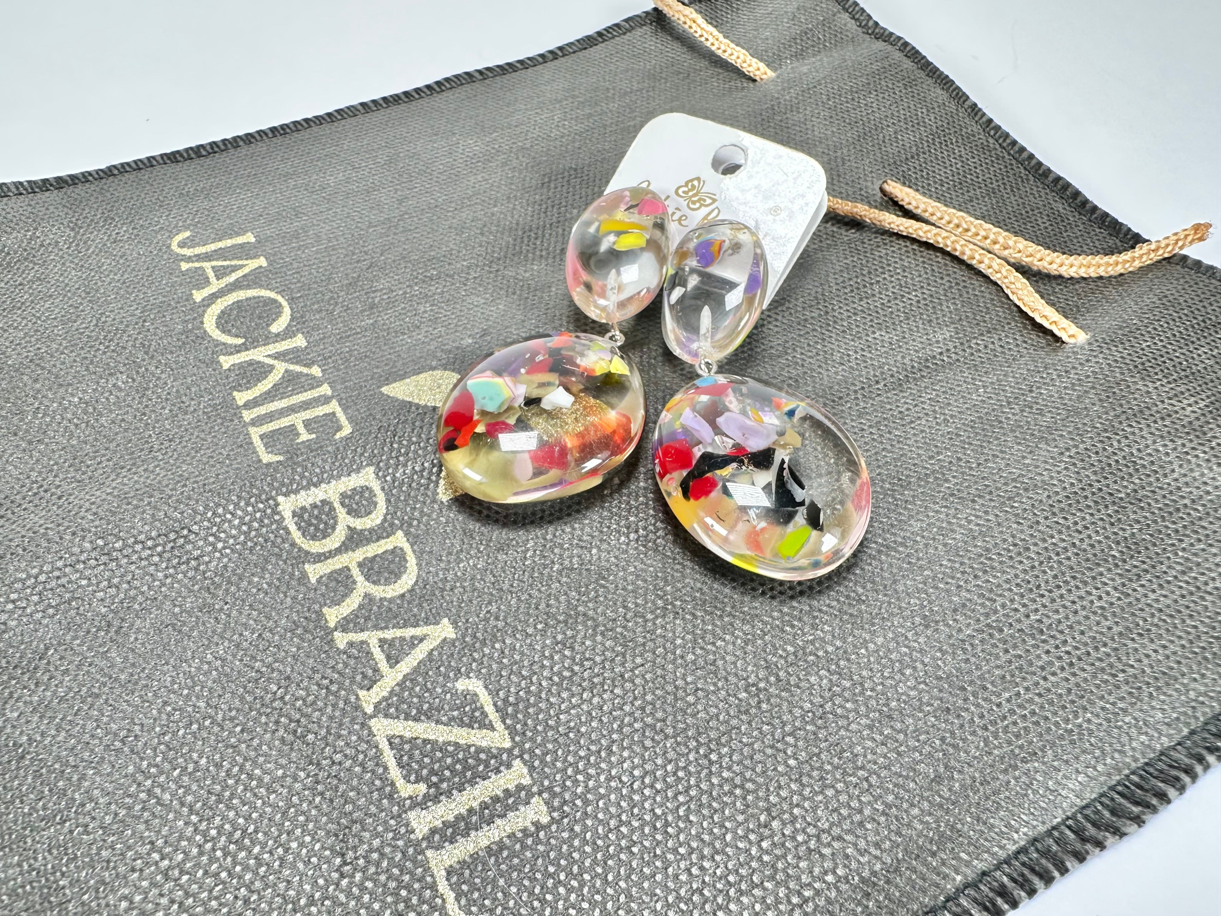 Jackie Brazil "Cascade" Medium Riverstone Double Pendant Resin Earrings ( E3900 )