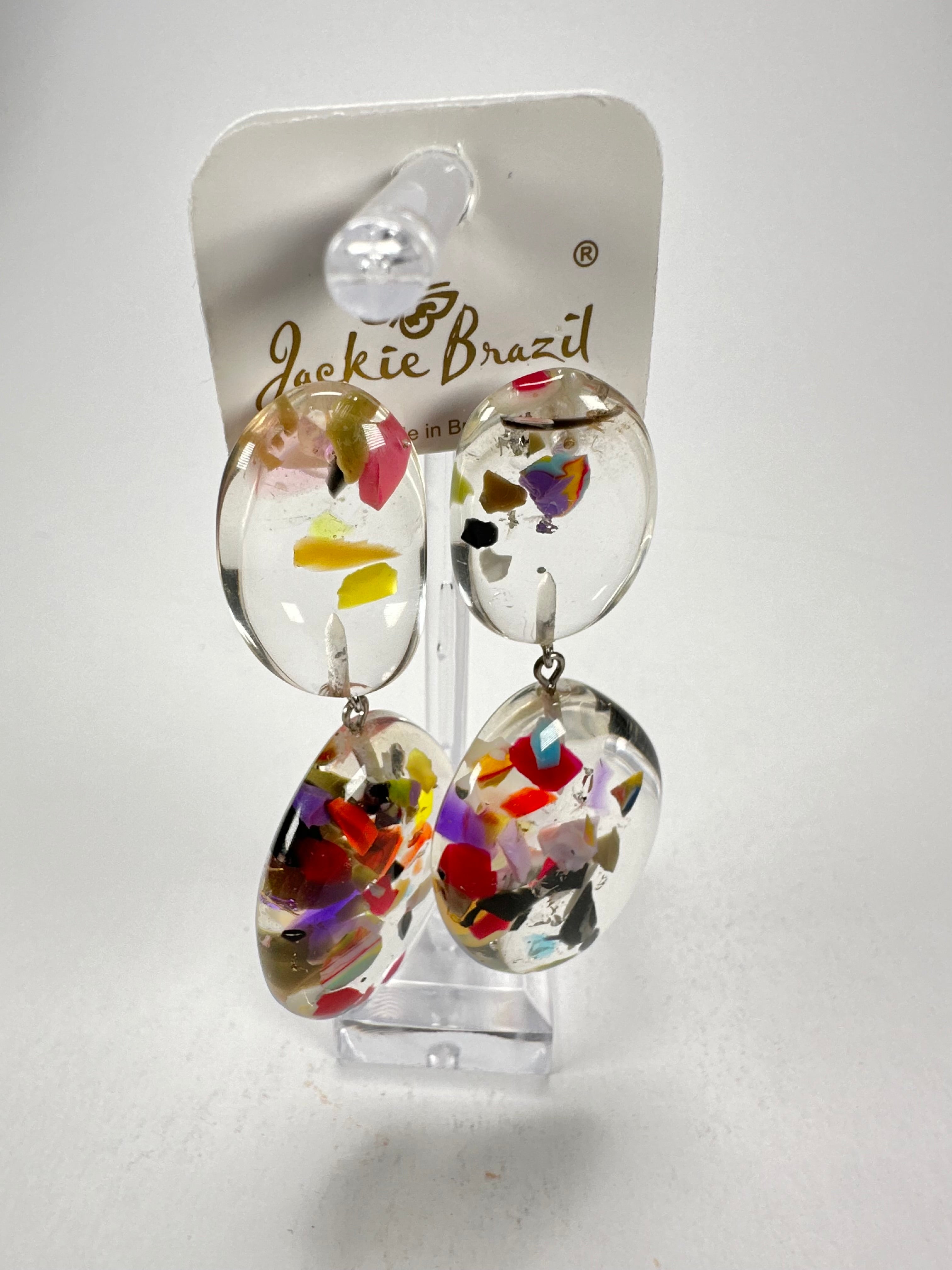 Jackie Brazil "Cascade" Medium Riverstone Double Pendant Resin Earrings ( E3900 )