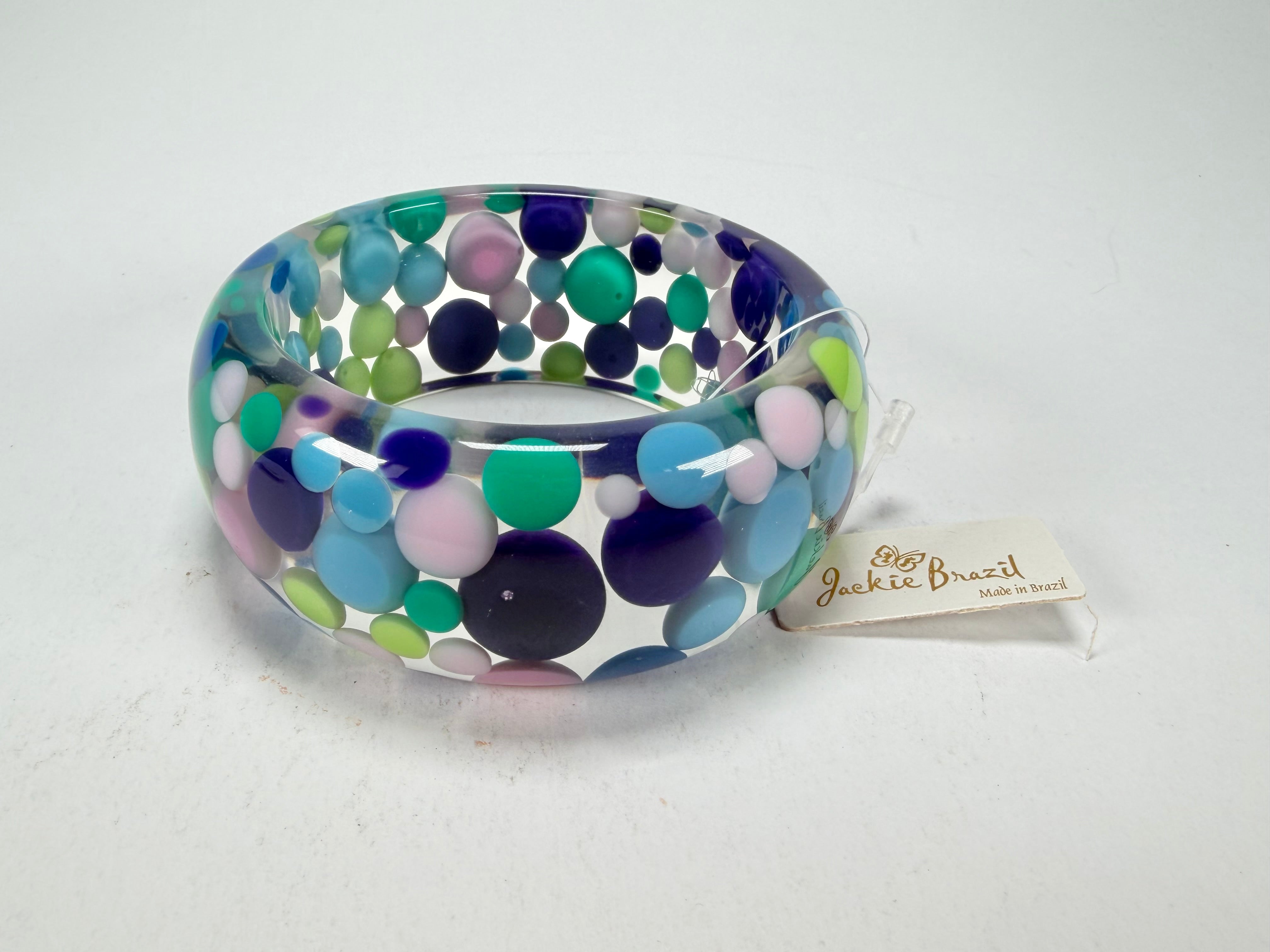 Jackie Brazil "Petit Balls" Blue Mix Spots Solid Round Resin 3.4cm Bangle ( B2520 )