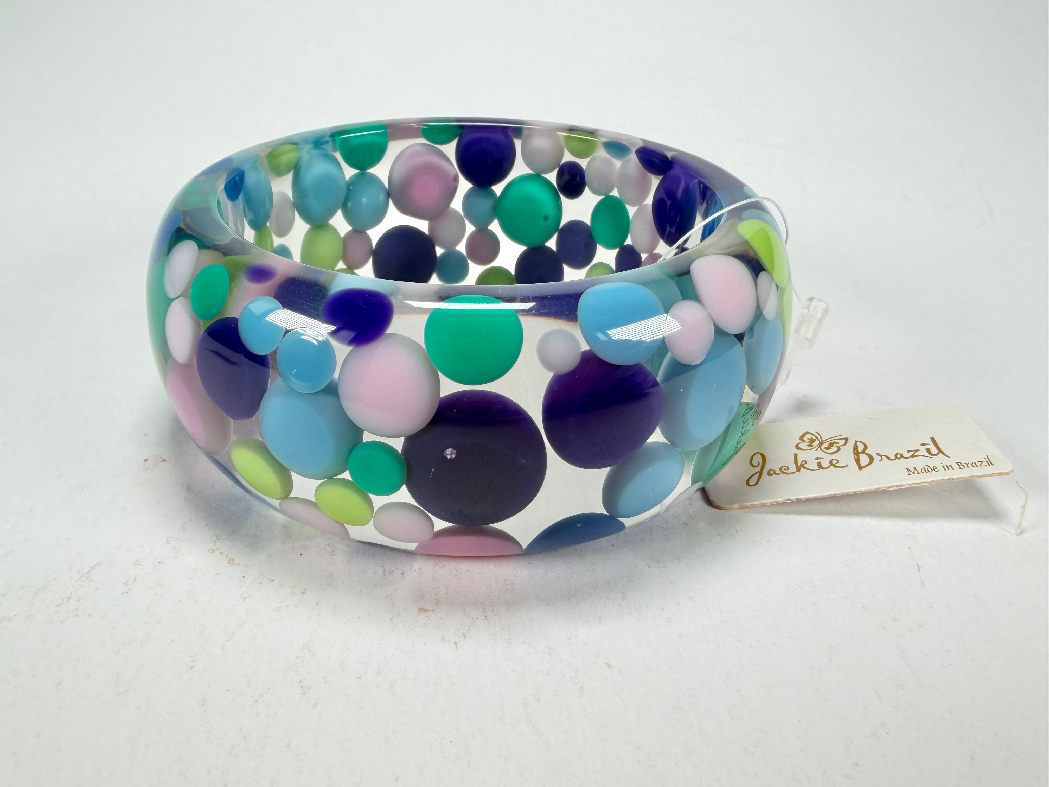 Jackie Brazil "Petit Balls" Blue Mix Spots Solid Round Resin 3.4cm Bangle ( B2520 )