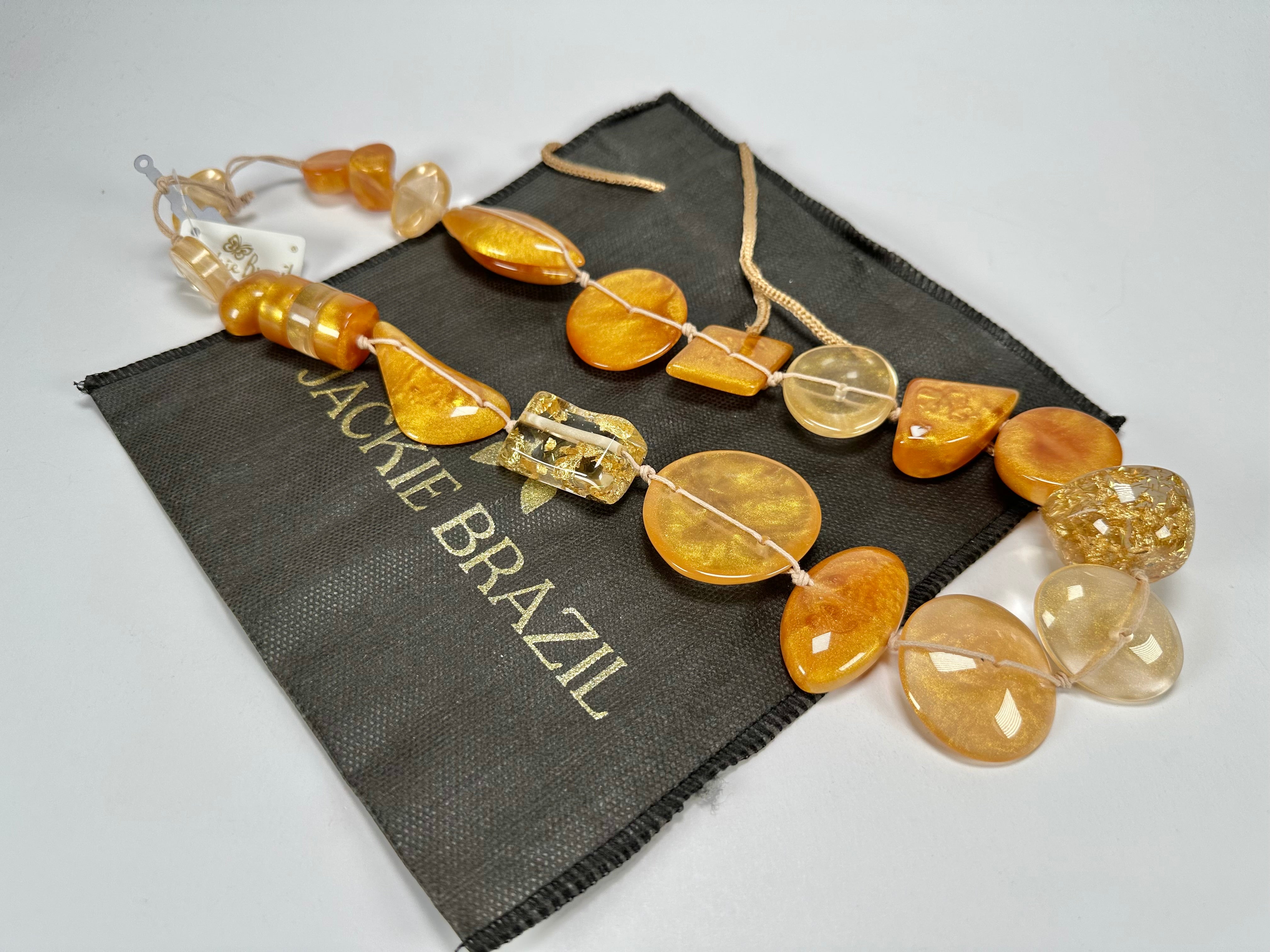 Jackie Brazil "Indiana" Gold Mix Multi-Bead Medium Resin 70cm Necklace ( N0033 )