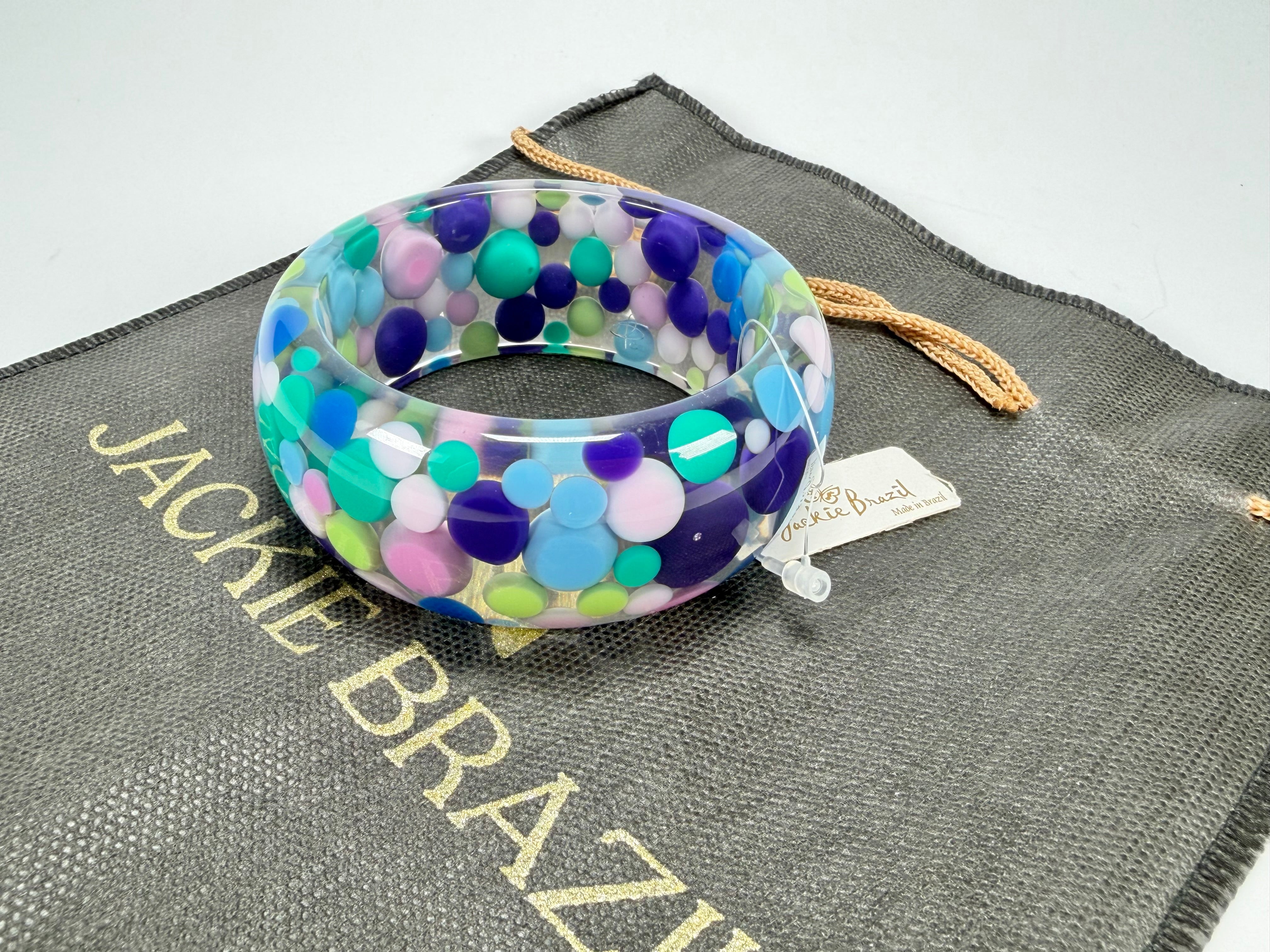 Jackie Brazil "Petit Balls" Blue Mix Spots Solid Round Resin 3.4cm Bangle ( B2520 )